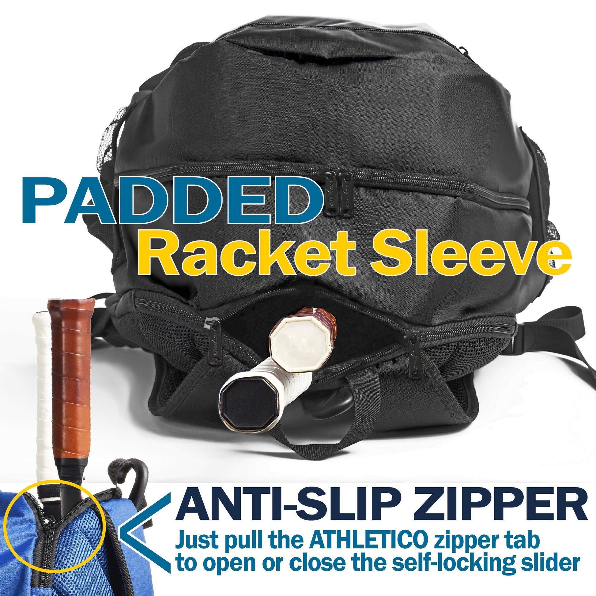 Athletico Premier - Mochila de tenis con compartimento acolchado para 2 raquetas, compartimento separado y ventilado para zapatos, bolsas de tenis para hombres o mujeres, Negro