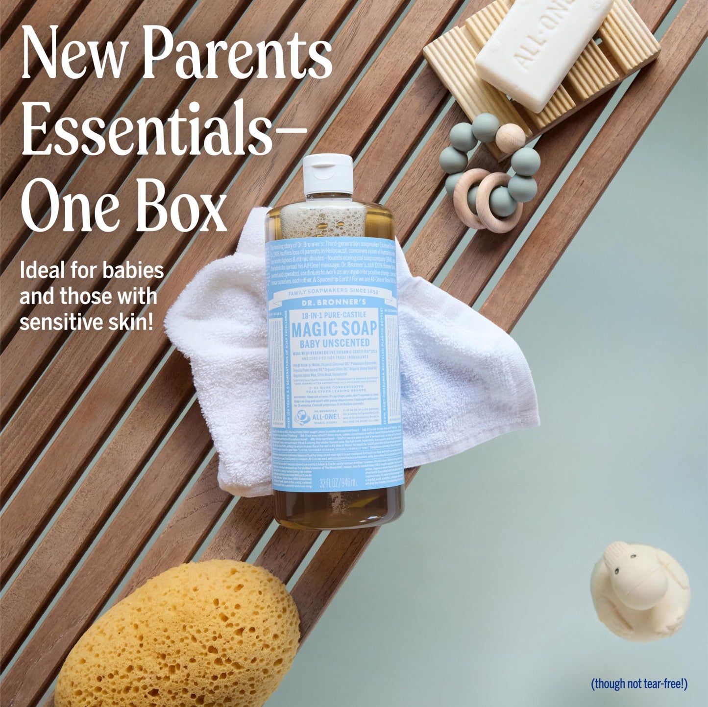 Dr. Bronner's | Set orgánico de cuidado para bebé y piel sensible con alergias o eczema; incluye jabón multiuso, jabón de manos, jabón en barra y bálsamo restaurador