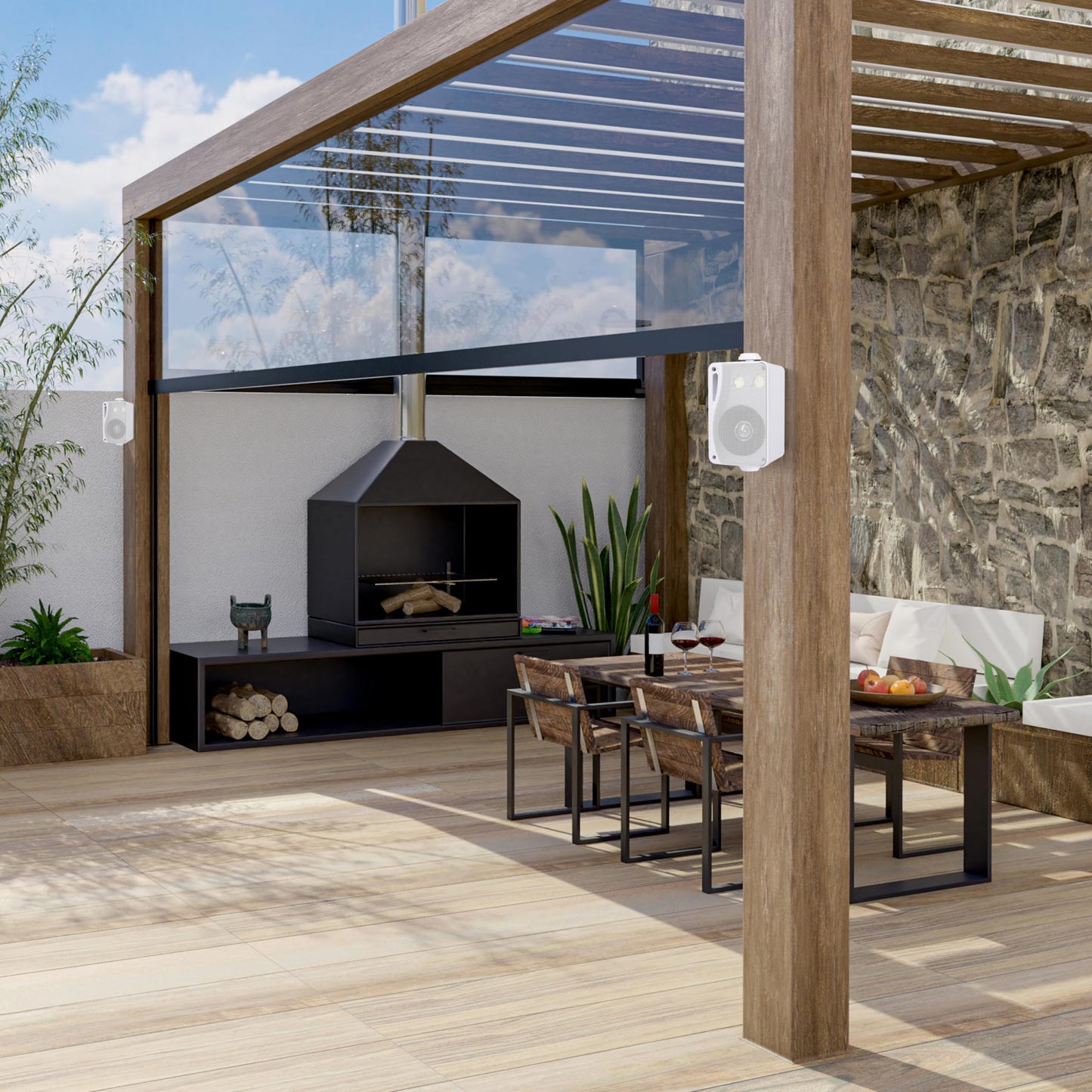 Juego de Parlantes de Exterior 3 Vías PYLE Blanco para Uso en Interior y Exterior