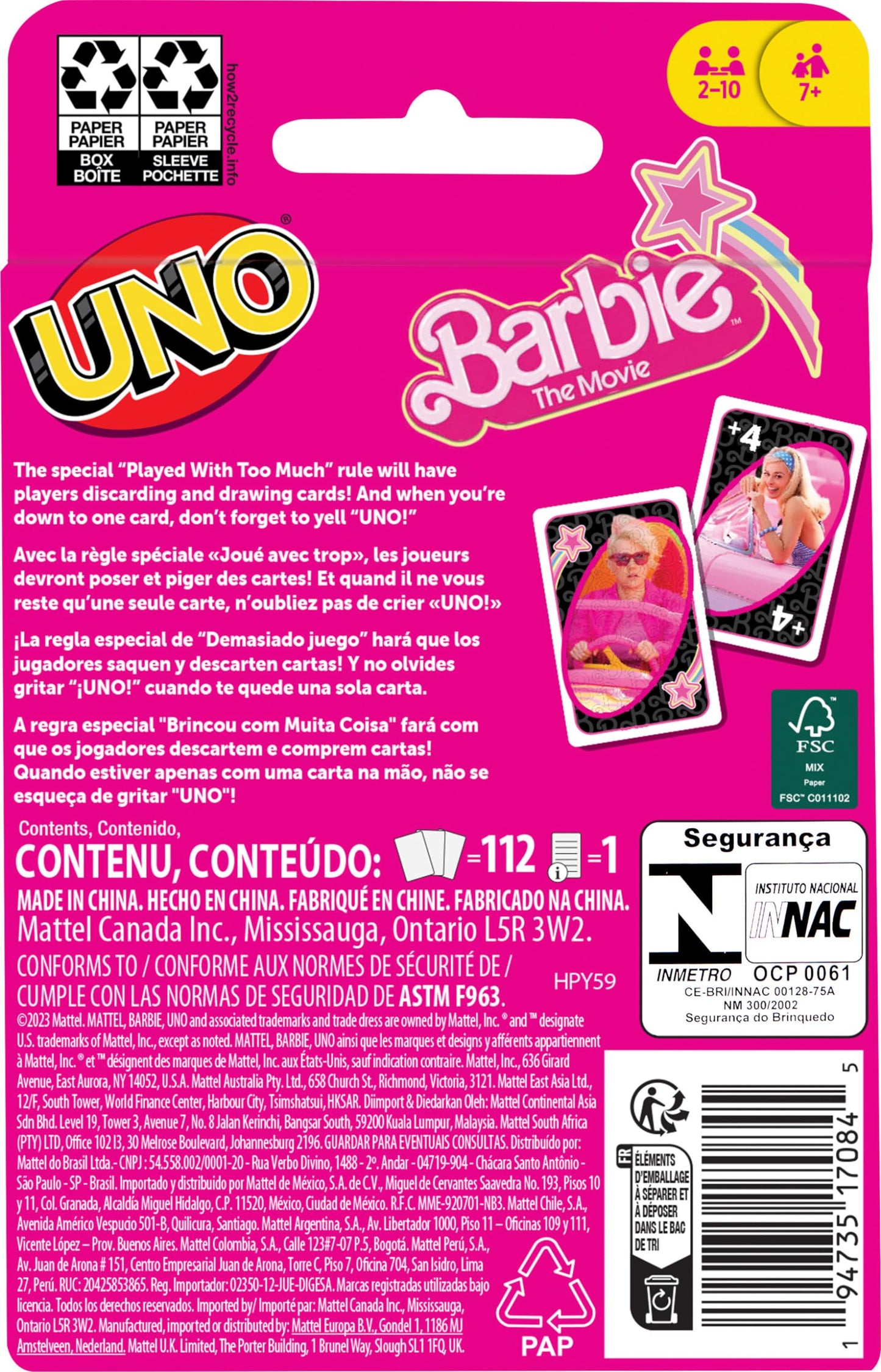 Juego de Cartas Mattel UNO Familiar 7+ Años