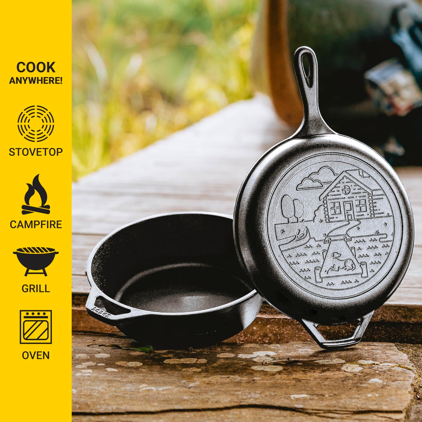 Lodge Wanderlust Series de hierro fundido, cocina combinada de cabina, 3.2 cuartos