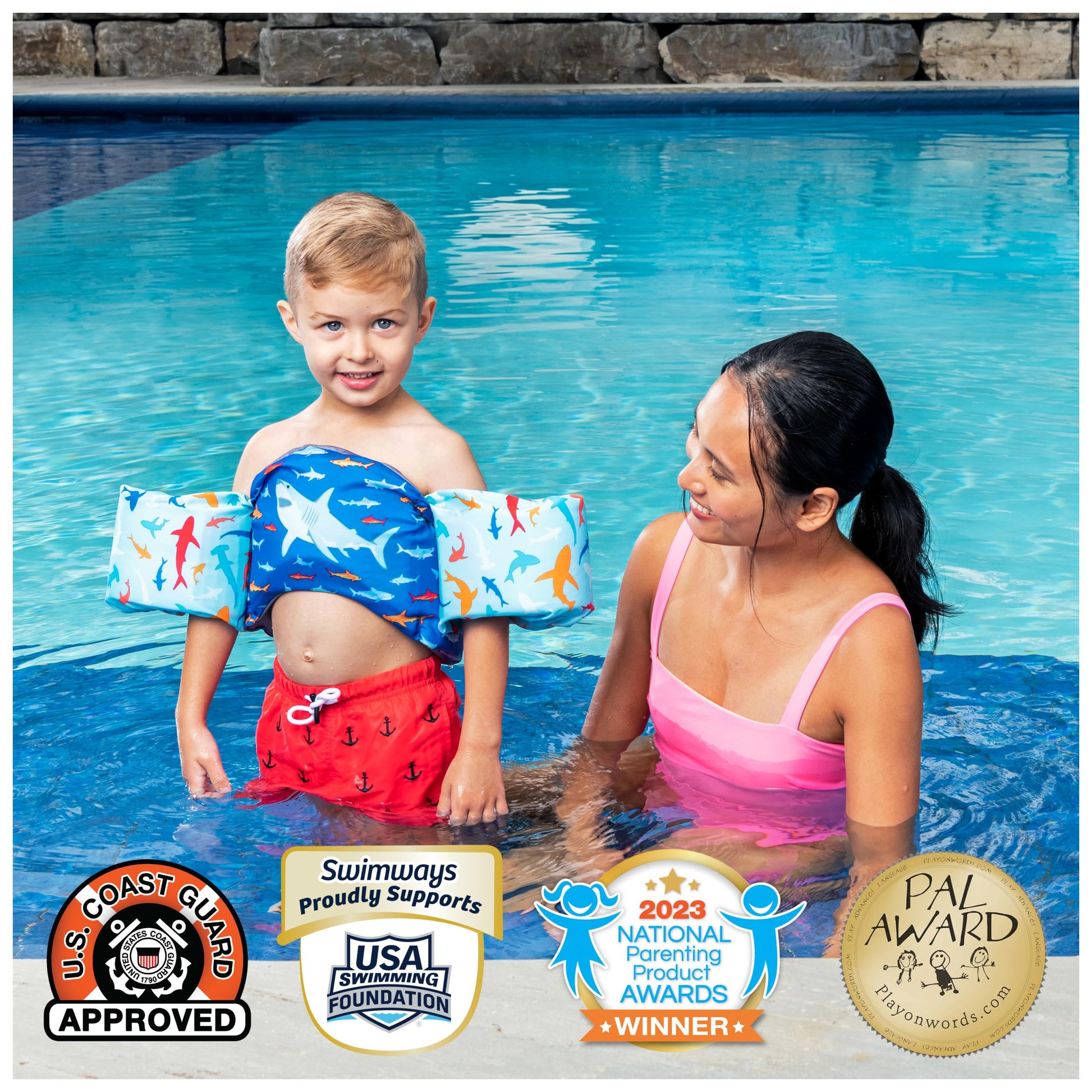 Chaleco Salvavidas SwimWays Tiburón Aprobado por la Guardia Costera para Niños 33 a 55 Libras