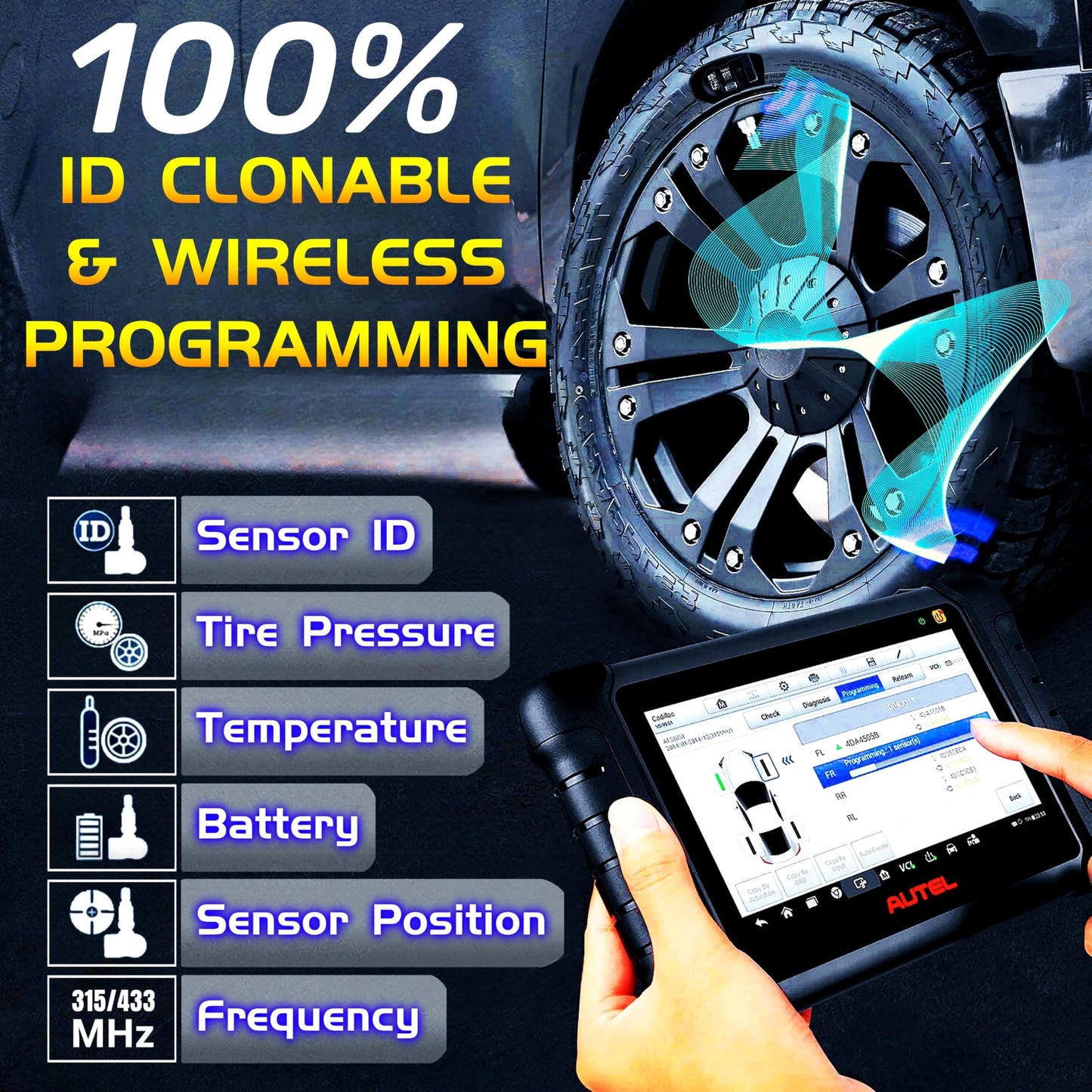 Autel MaxiTPMS MX - Sensor 20 unidades con tallo de metal 315/433MHz TPMS Sensor universal de neumáticos programado por TPMS Tool TS401 TS408 TS501 TS508 TS601 TS608 MK808TS MX808TS MS906TS ITS600