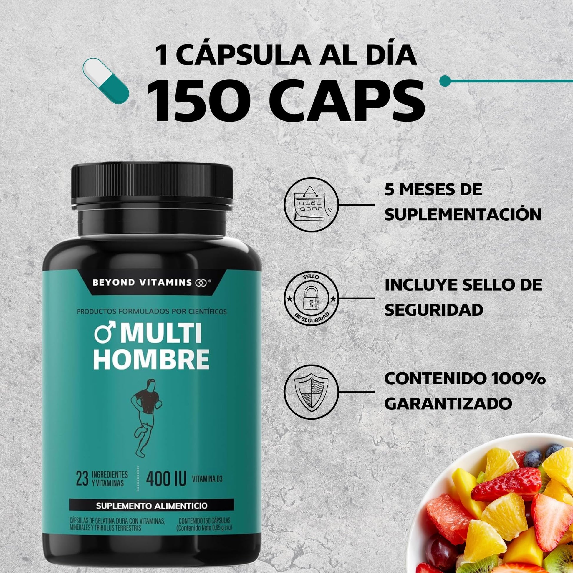 Multivitaminas para Hombre Vitaminas A B C D3 E K1 Zinc Calcio Hierro Cobre Tribulus Terrestris Jengibre 150 Cápsulas