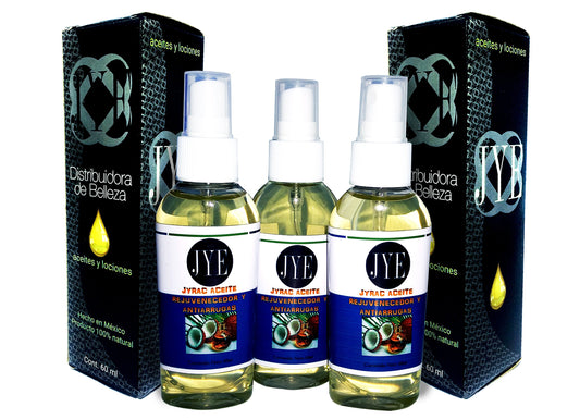 JYE Aceite de Coco JYE, Argan, Colágeno Natural Aceite natural de coco para Cuidado de la piel, tratamiento Antiarrugas, antiedad. Set de 3 frascos