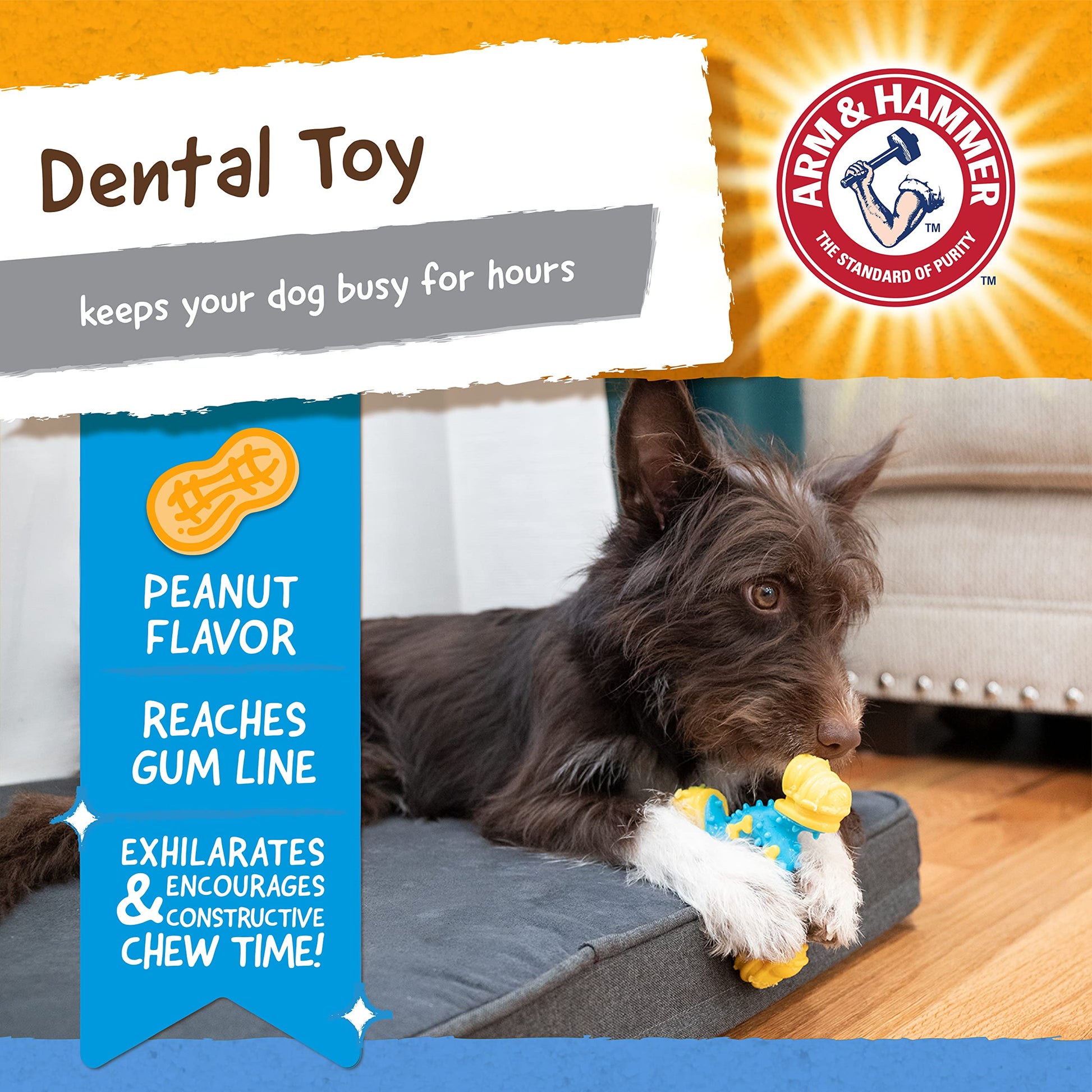 Arm & Hammer for Pets Nubbies TriBone Dog Dental Toy| Best Dog Chew Toy for Moderate Chewers | Dog Dental Toy Helps Reduce Plaque & Tartar | Peanut Butter Flavor Baking Soda