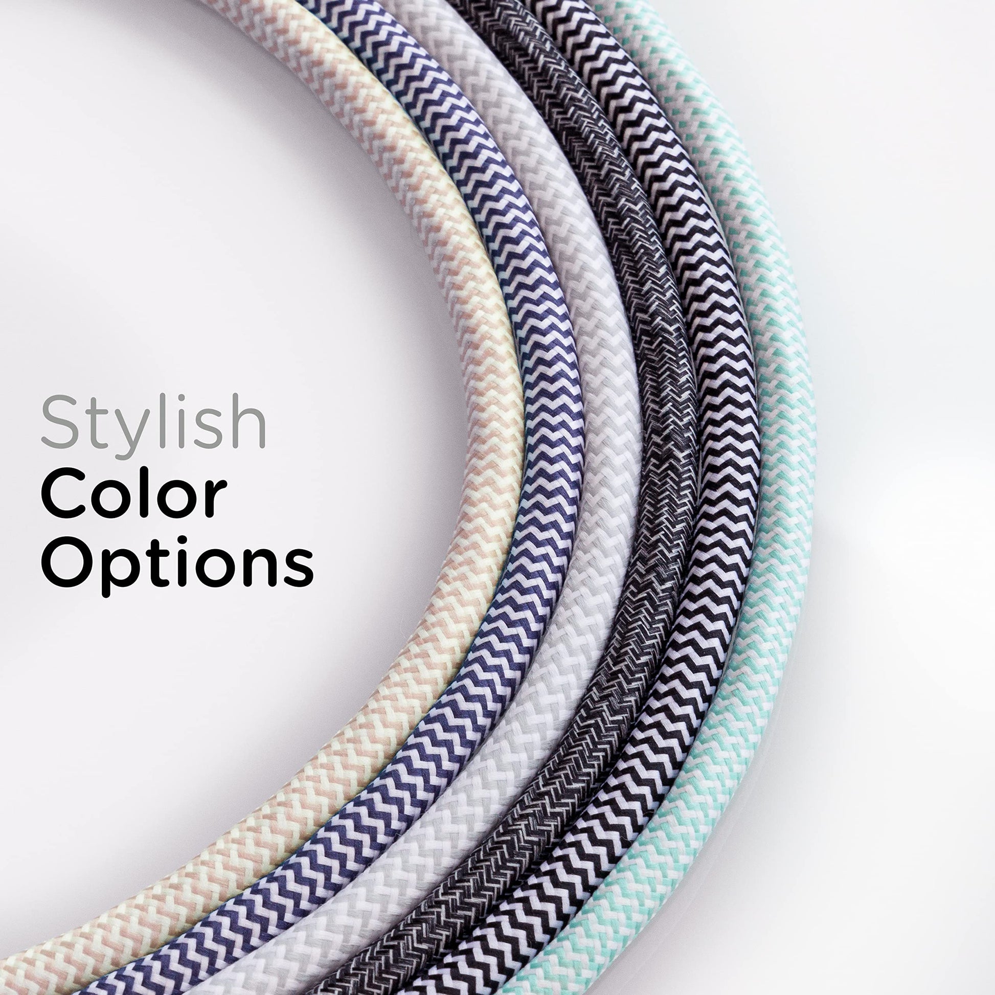 Cordinate Designer 37914 Cable de extensión de 3 Salidas con protección contra sobretensiones, Gris, Cable de Tela Decorativa Trenzada, 10 pies