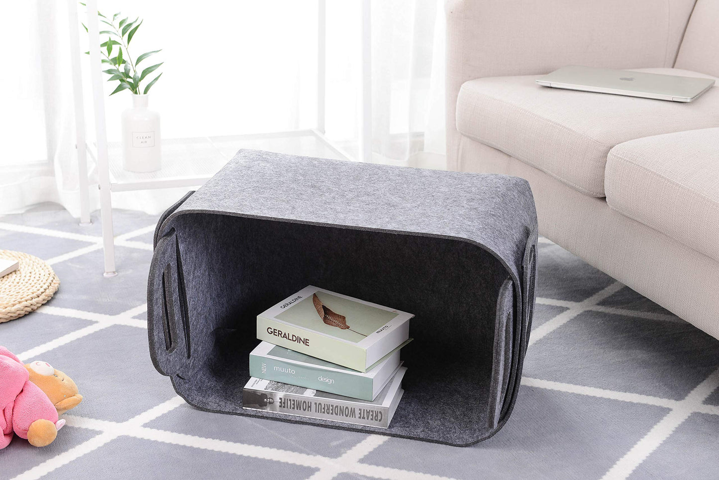 Minoisome - Cesta de almacenamiento de fieltro plegable y conveniente organizador de caja con asas de transporte para oficina, recámara, clóset, bebés, guardería, juguetes de lavandería (gris, 18