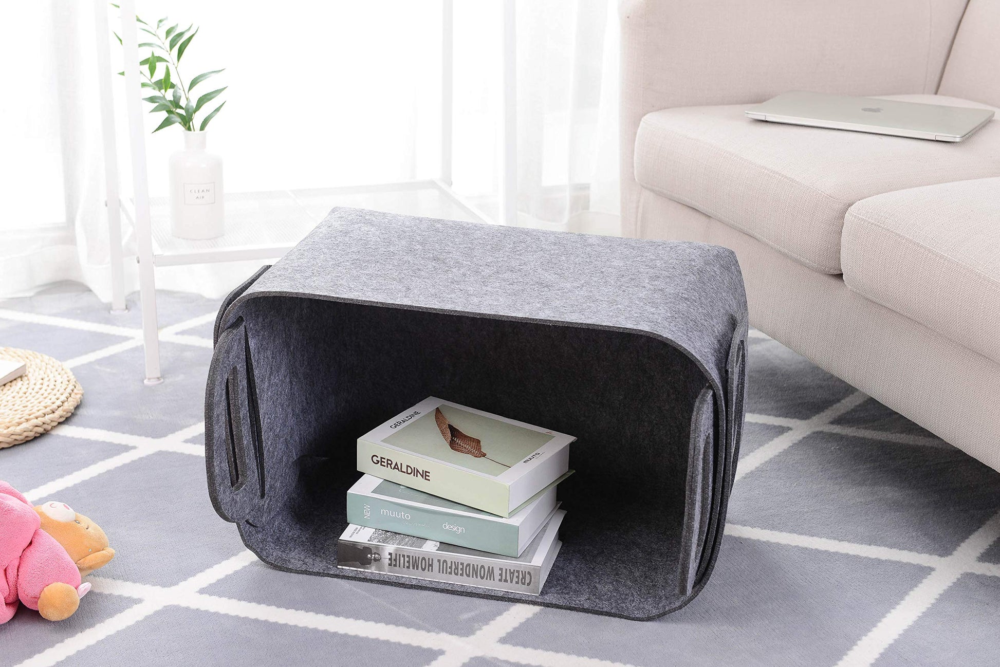 Minoisome - Cesta de almacenamiento de fieltro plegable y conveniente organizador de caja con asas de transporte para oficina, recámara, clóset, bebés, guardería, juguetes de lavandería (gris, 18