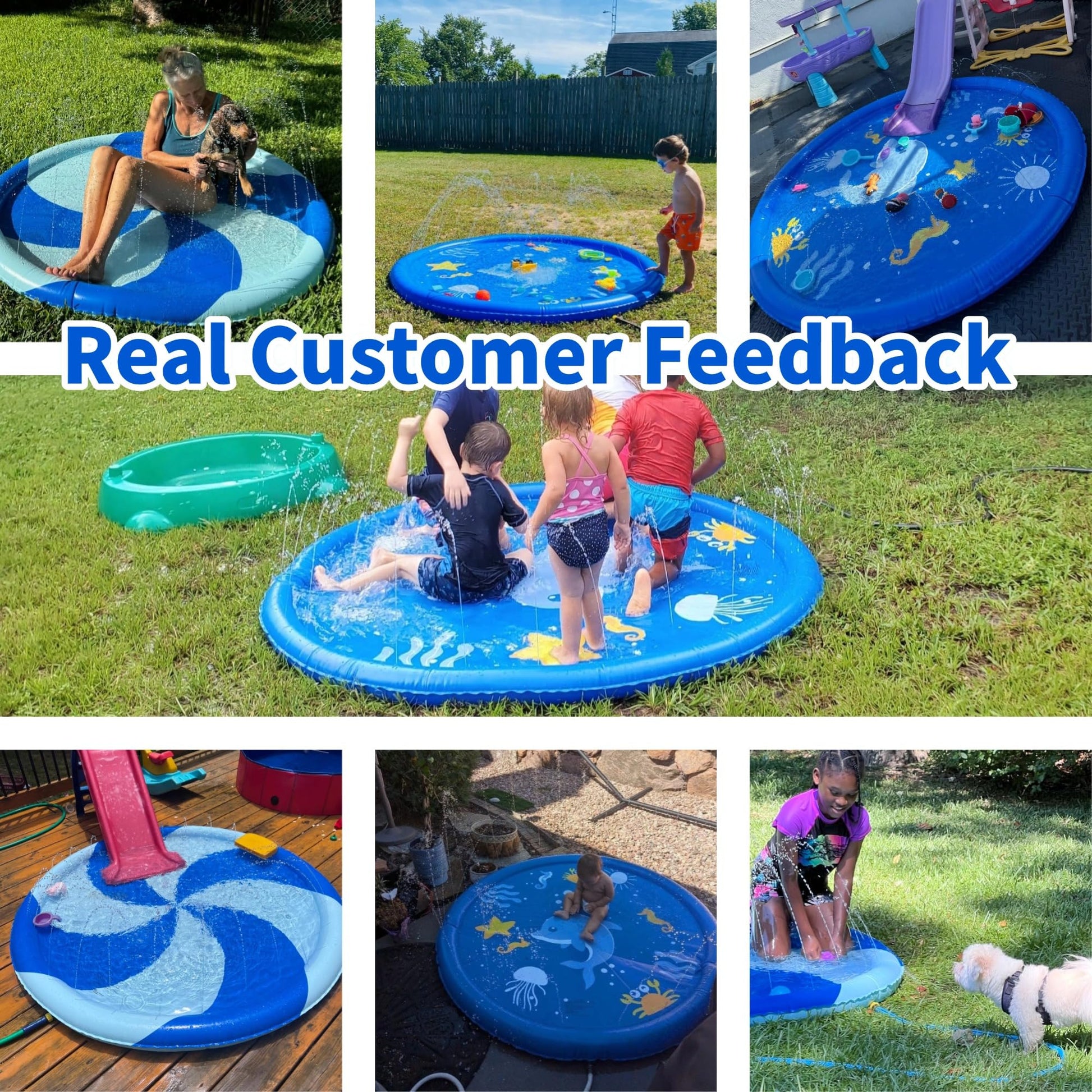 Tapete de Agua Sebor Azul para Niños Pequeños con Aspersor de 67 Pulgadas para Verano