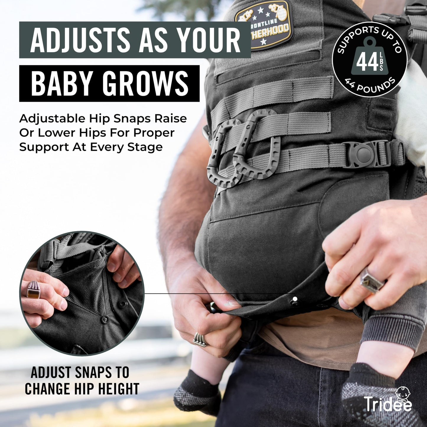 Tridee Dad - Portabebés ajustable para hombre, con cierre de cadera – Protector magnético suave para bebé, baberos recién nacidos, 2 mosquetones, correa de cintura extraíble para bebés y bebés de
