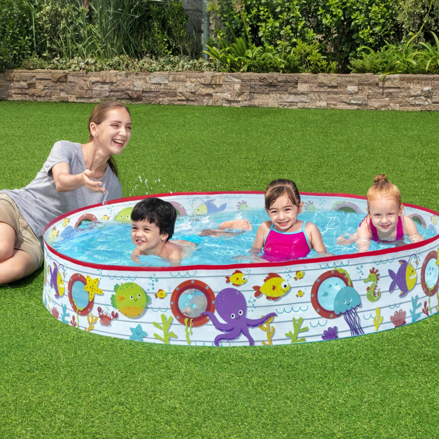 Bestway 55029 - Piscina de jardín para niños con Divertido Estampado de Peces