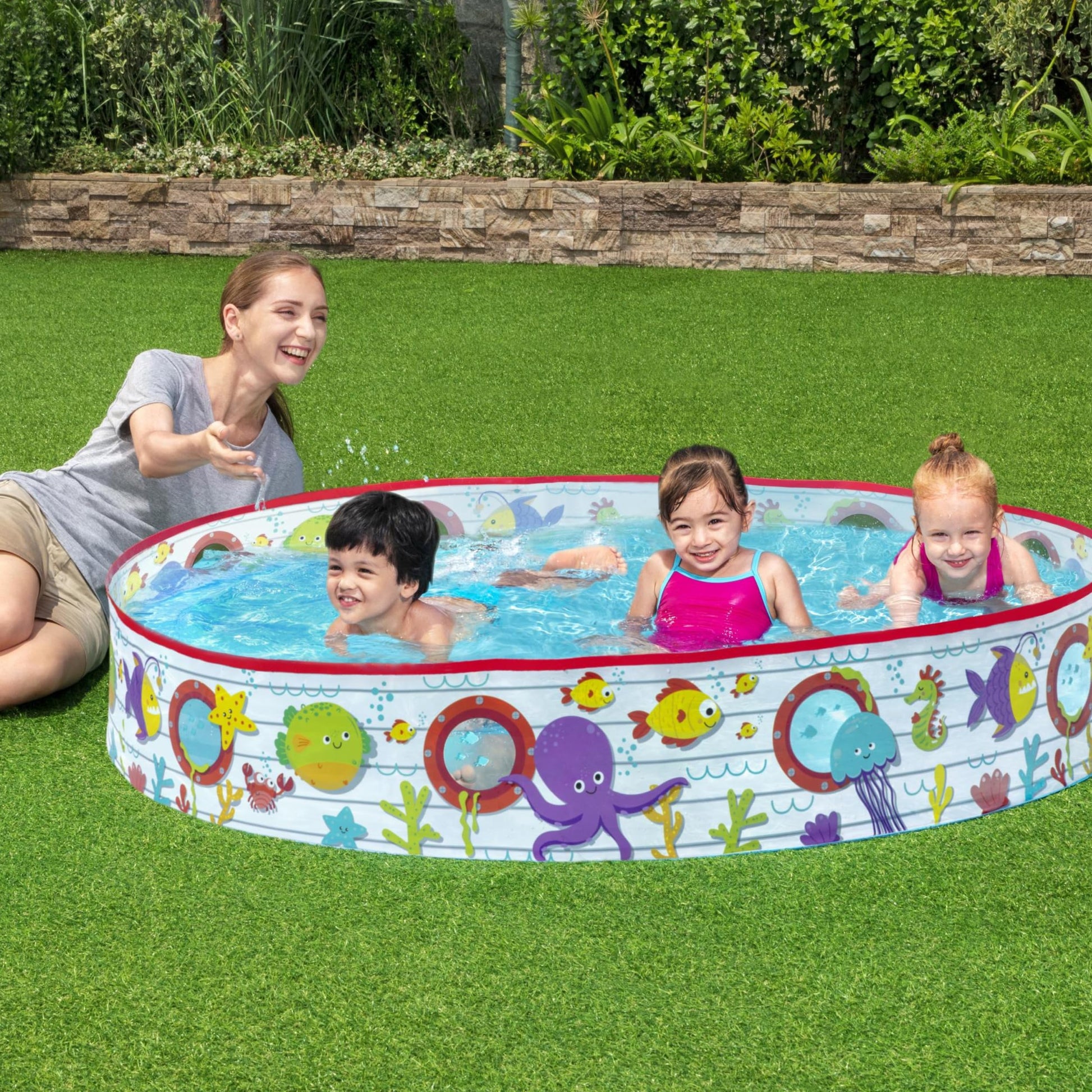 Bestway 55029 - Piscina de jardín para niños con Divertido Estampado de Peces
