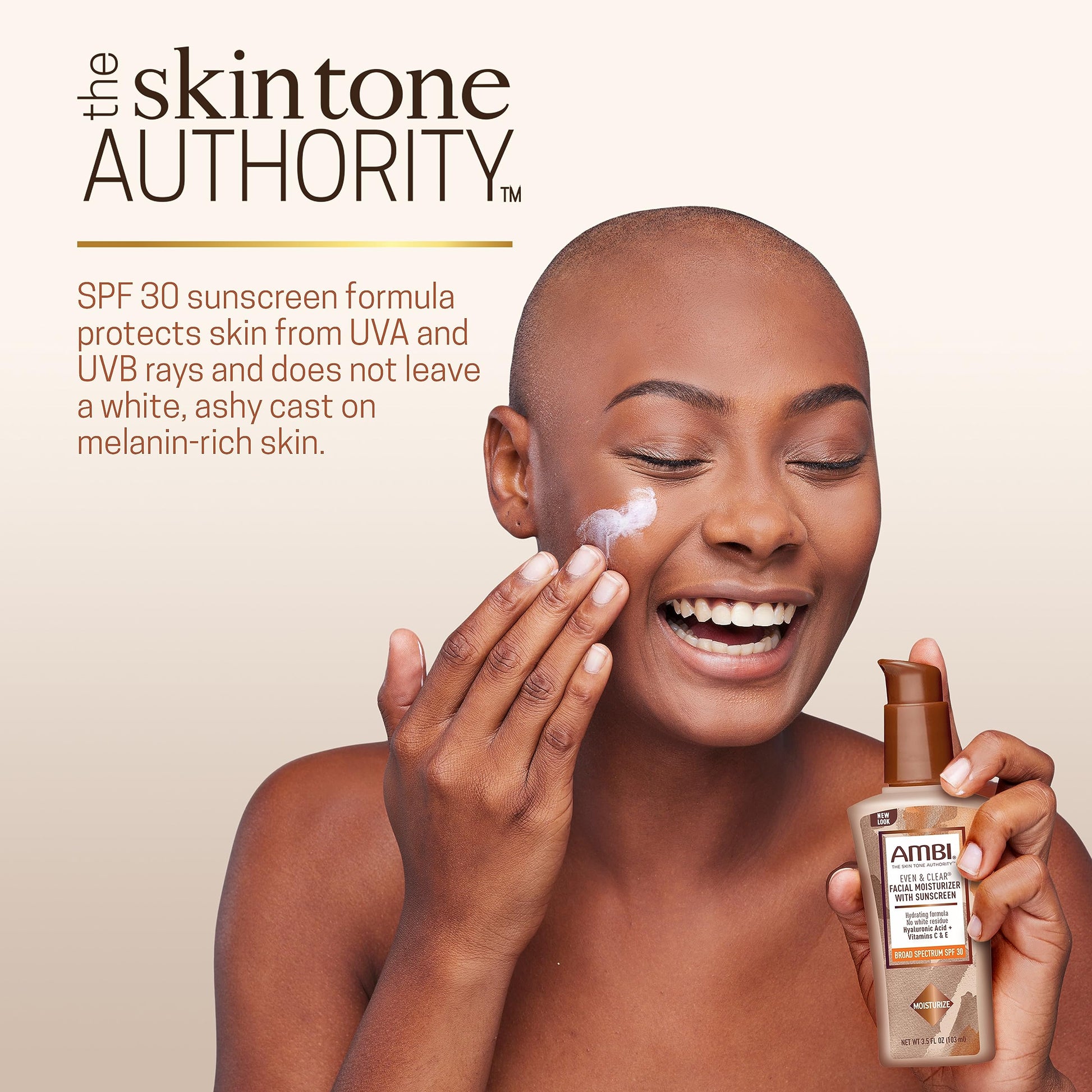 Hidratante Facial Diario Ambi Even & Clear con SPF 30, Ácido Hialurónico y Aloe - Equilibrio del Tono de Piel y Protección Solar - 3.5 Onzas.