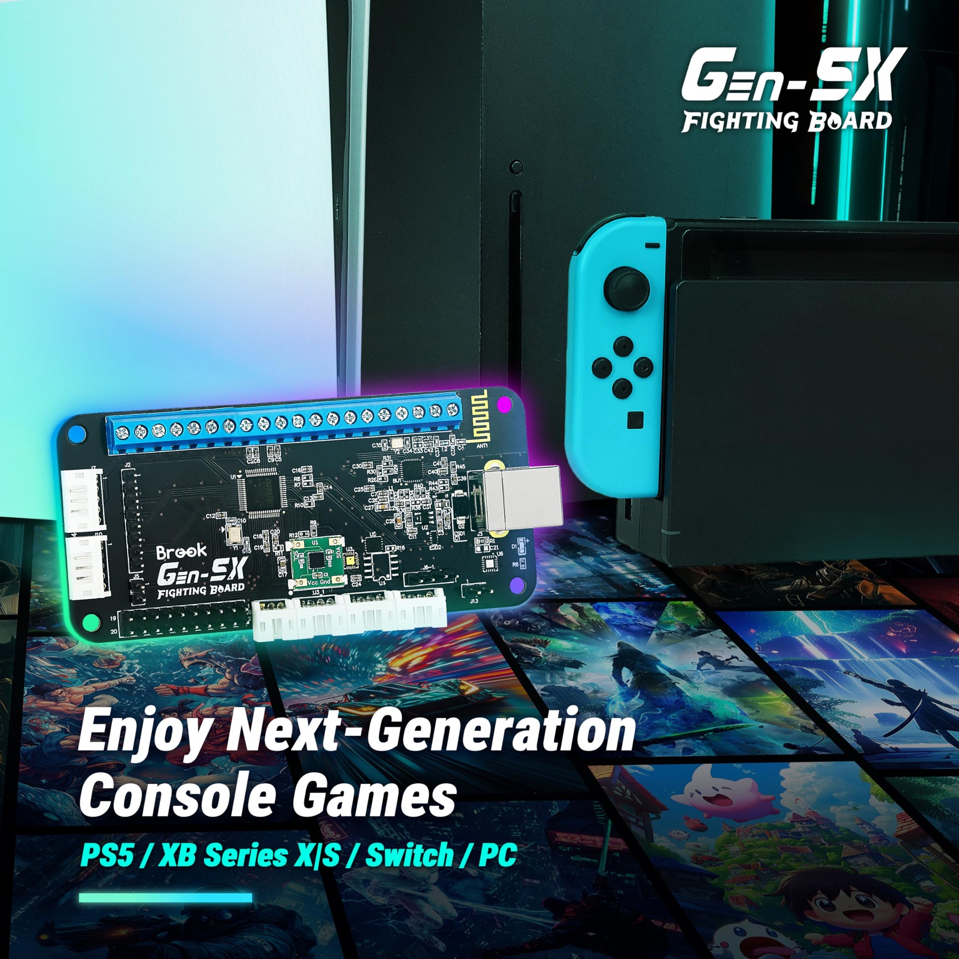Brook Gaming Gen5X - Tablero de lucha con pegatina - Multiplataforma definitiva compatible con PS5, XB Series, XS, NS y PC, tiempos de respuesta rápidos para juegos de lucha 【Versión exclusiva】