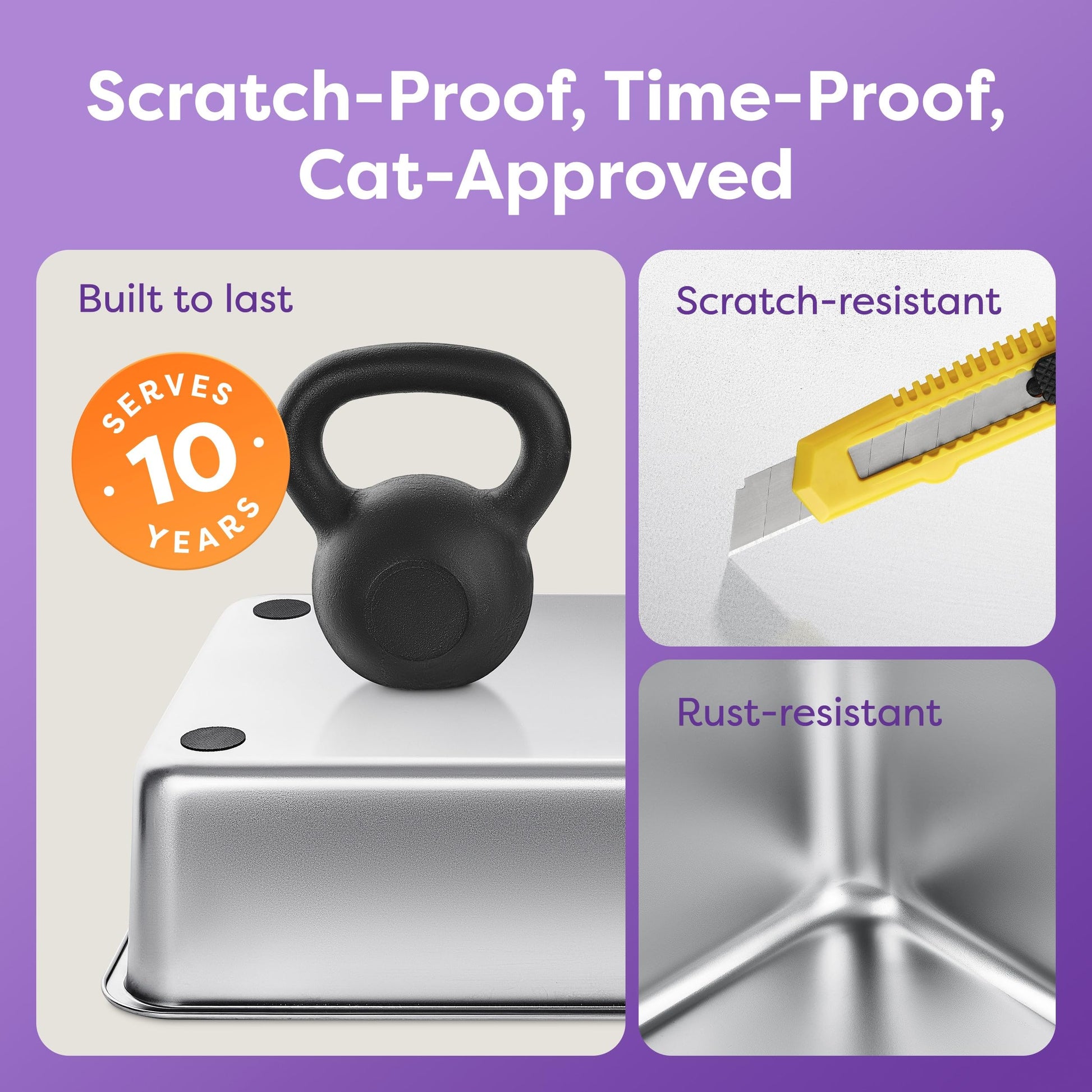 Caja de arena para gatos de acero inoxidable, extragrande