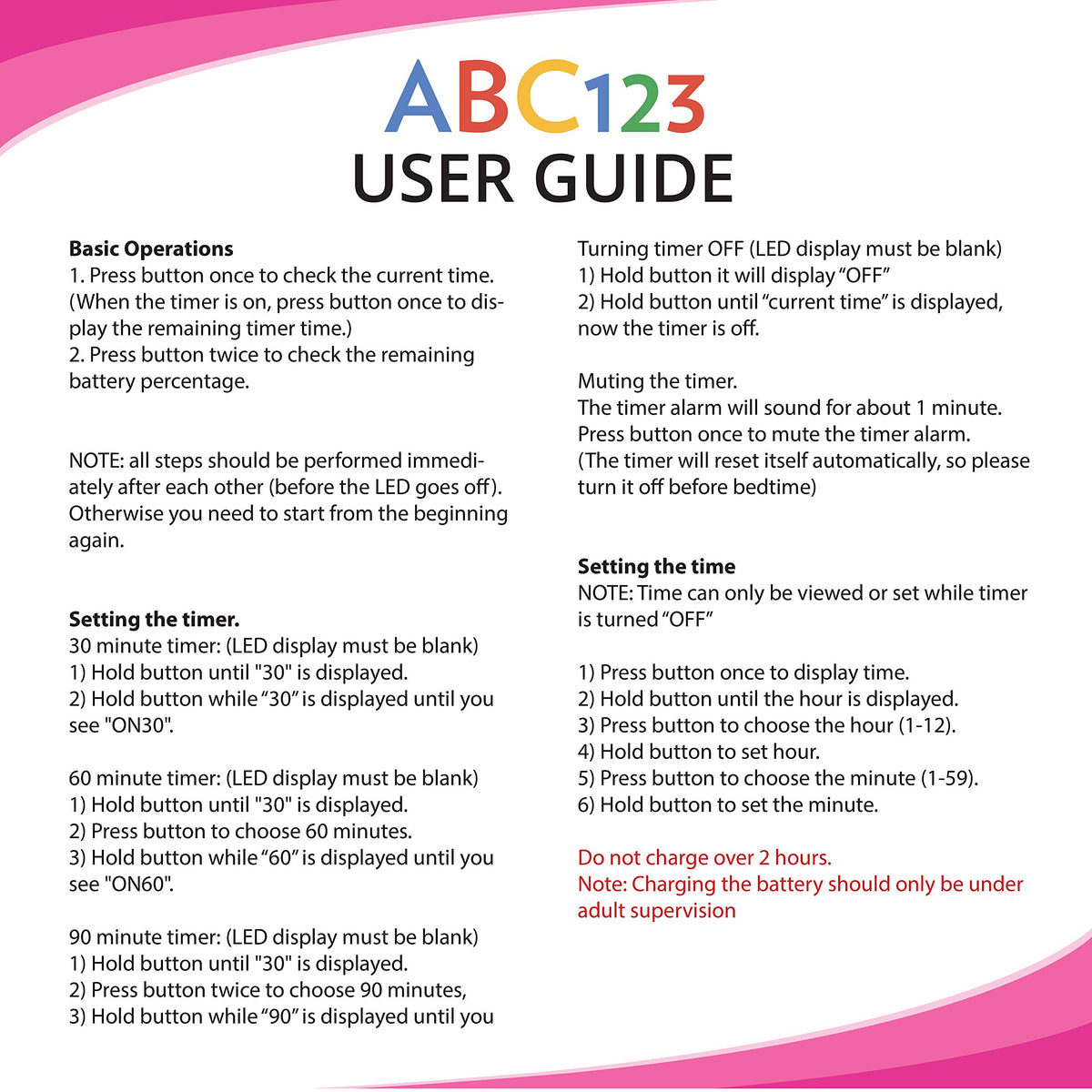 ABC123 Reloj de entrenamiento para ir al baño – Recordatorio de bebé resistente al agua temporizador para entrenamiento de baño para niños y niños pequeños (rosa)