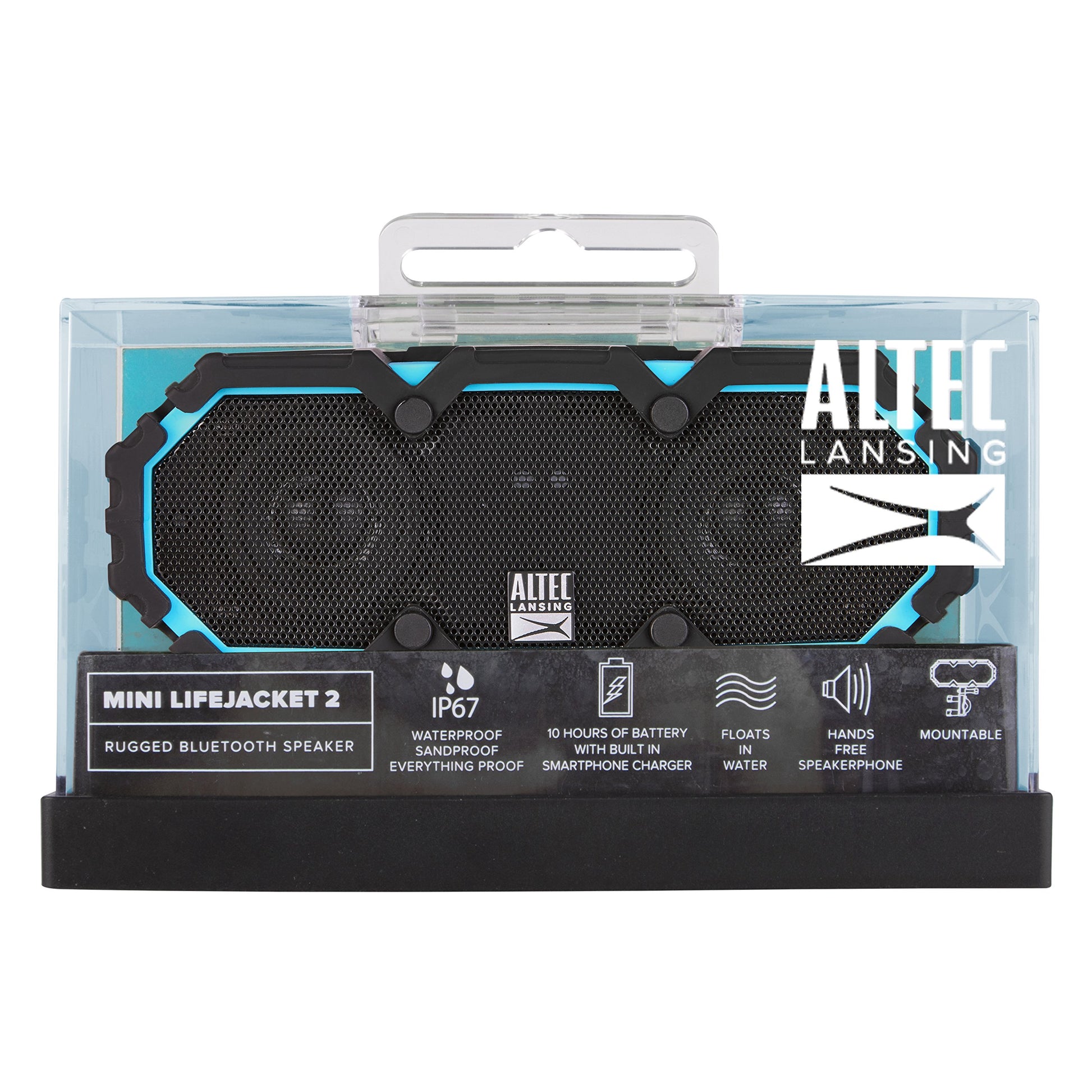Altec Lansing IMW477-AB Mini Life Jacket 2 Altavoces Portátiles, Inalámbrico y Alámbrico, Batería, Bluetooth/3.5mm/USB, Universal, Rectángulo, Negro/Azul