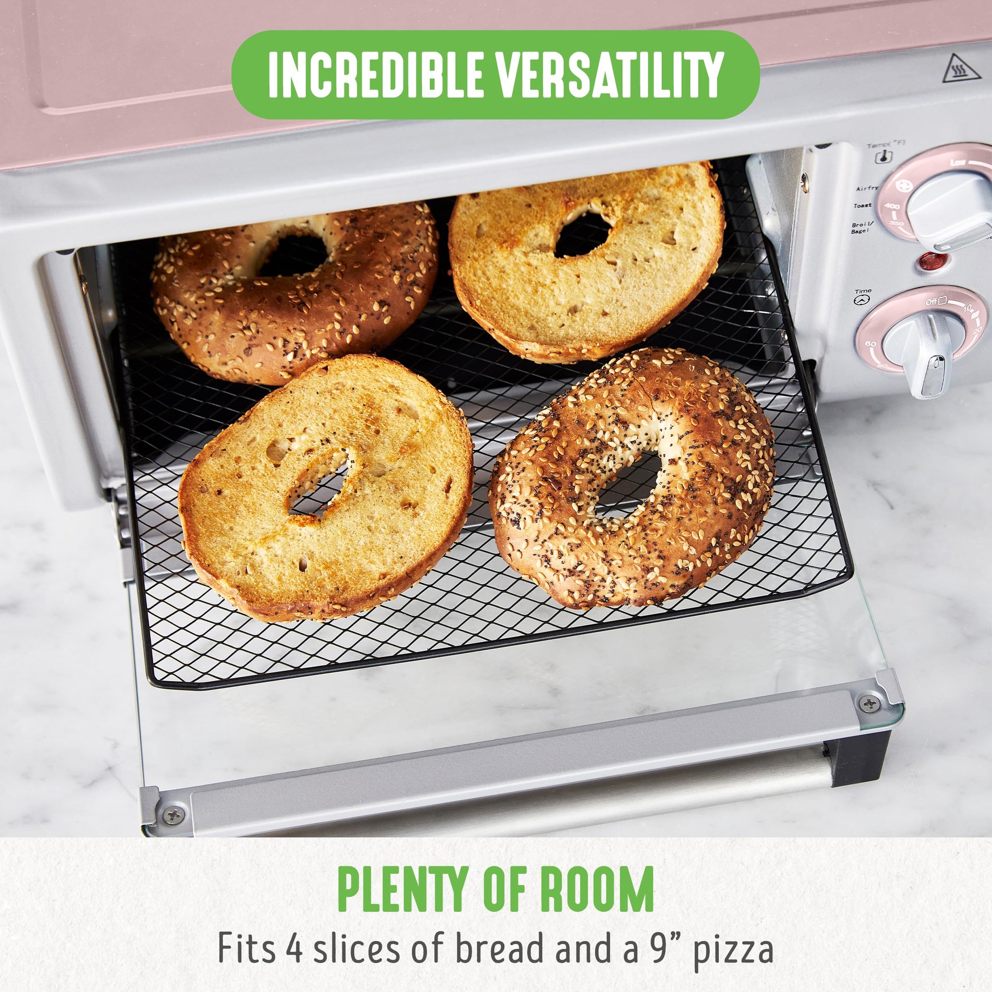 GreenLife - Freidora de aire para horno tostador de encimera de acero inoxidable, antiadherente de cerámica saludable, última intervensión de PFAS y PFOA, bandeja y cesta, hornear, asar, recalentar,