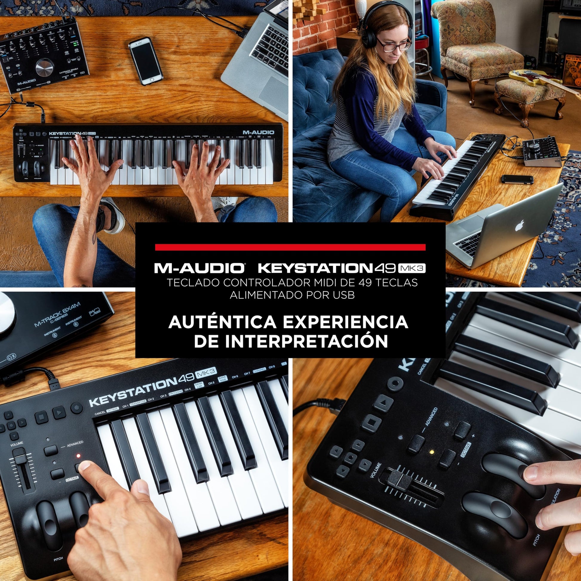 M-Audio Keystation 49 MK3 - Controlador MIDI USB con teclado de 49 teclas, controles asignables, ruedas de pitch/modulación, suite de software