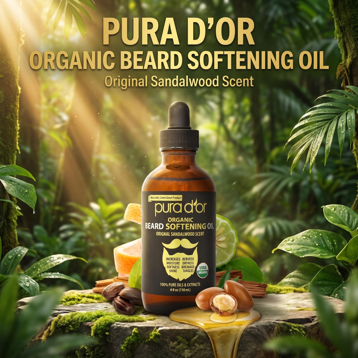 PURA D'OR Beard Oil (4oz Value Size) 100% Pure & Natural Leave-In Conditioner and Softener, For Groomed Beard Growth, Mustache, Face and Skin, For Men