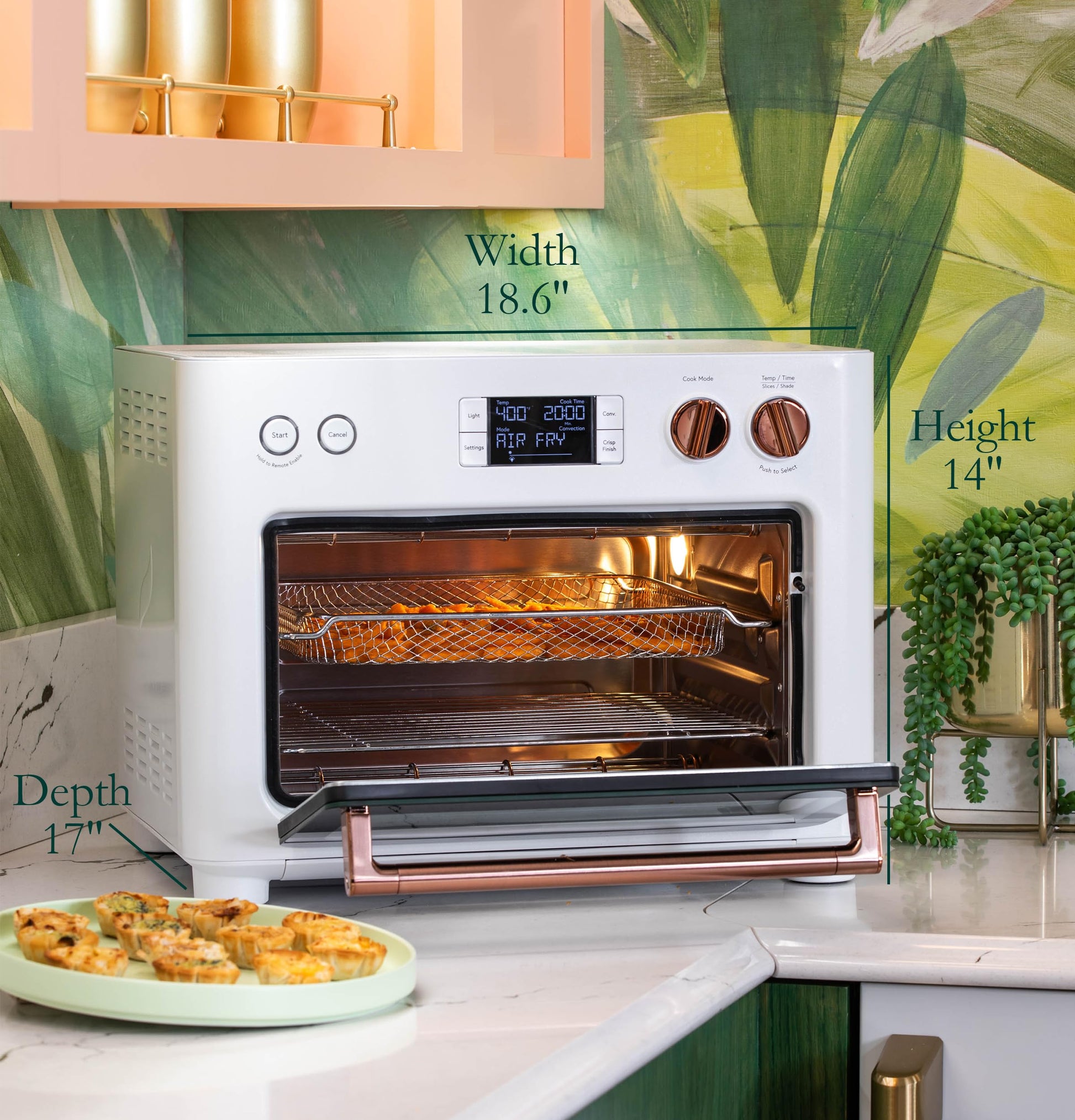 Café Couture Horno con 14 modos de cocción esenciales, incluyendo freír al aire, crujiente, hornear, asar, tostar, pizza, WiFi y conexión inteligente, control de voz, pequeños electrodomésticos de
