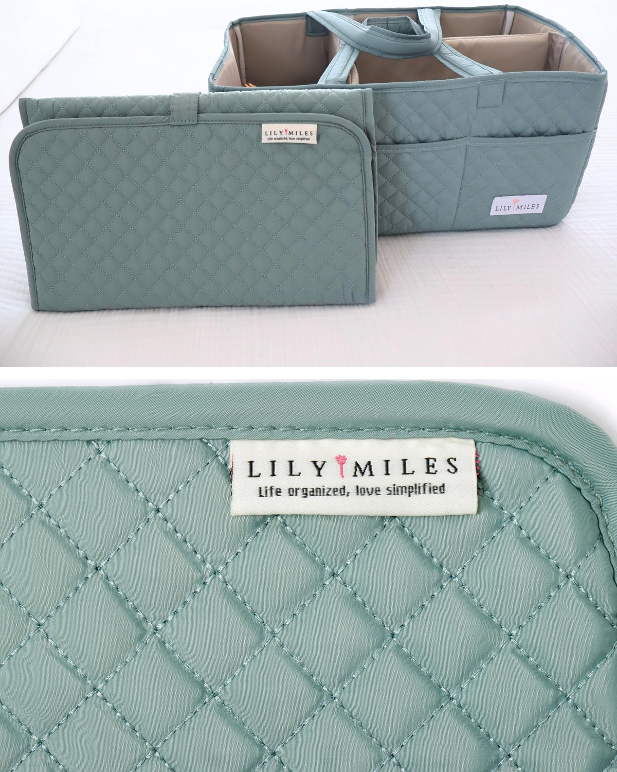 Lily Miles - Cambiador portátil para bebé, cambiador de pañales con cierres magnéticos, almohadilla de viaje para bolsa de pañales, esencial para bebé, tapete lavable e impermeable (verde sauce