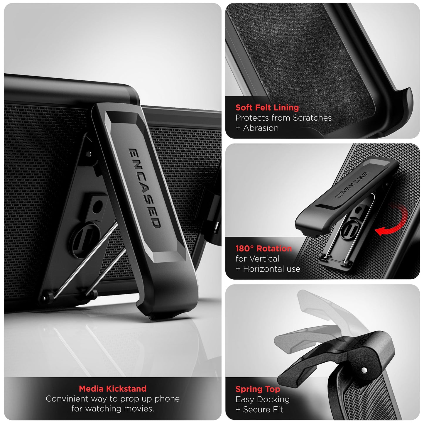 Funda para Cinturón Encased Samsung Galaxy S24 FE escarcha negro con Clip y Soporte Magnético Giratorio 360 Compatible MagSafe Versión 2024