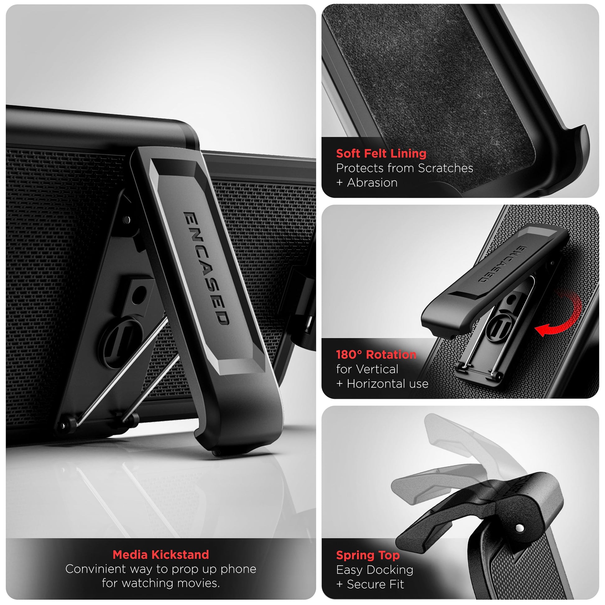 Funda para Cinturón Encased Samsung Galaxy S24 FE escarcha negro con Clip y Soporte Magnético Giratorio 360 Compatible MagSafe Versión 2024