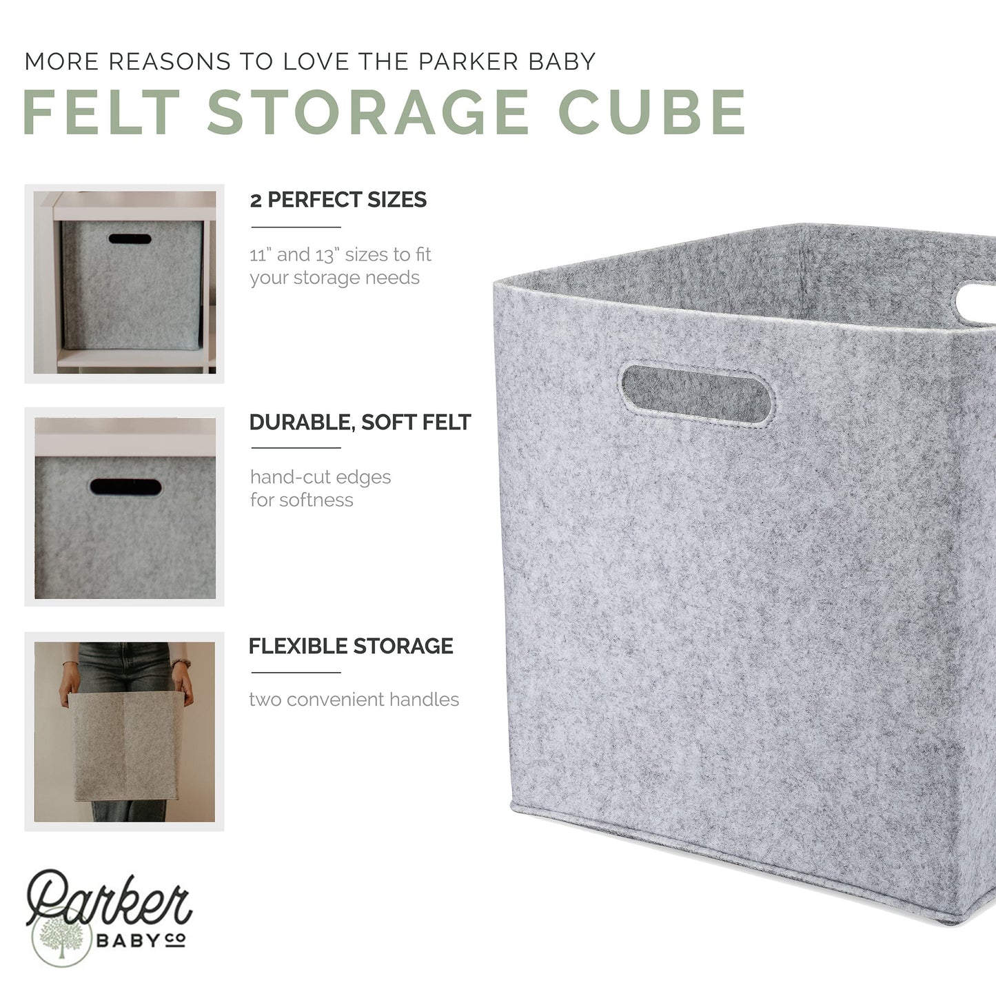 Parker - cubeta de fieltro para bebé, cubos de almacenamiento de 13 pulgadas para cuarto de bebé, color gris