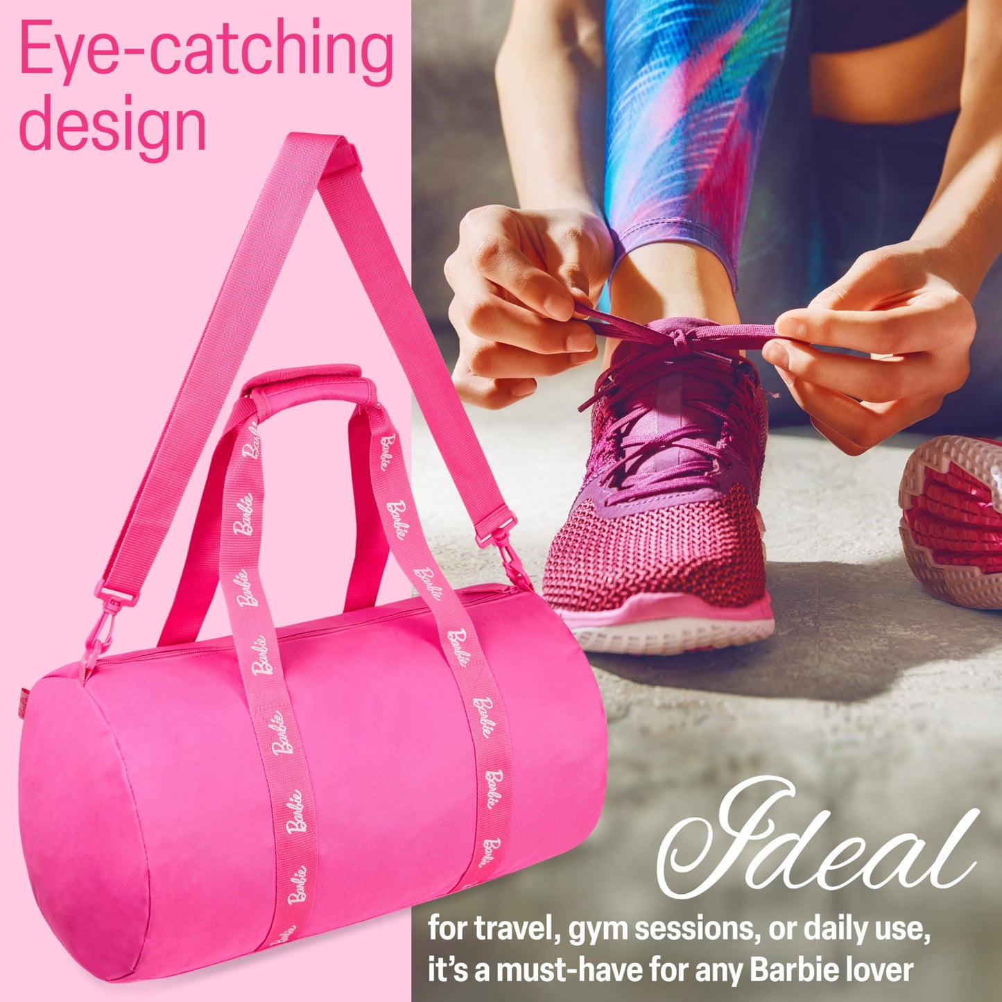 Barbie - Bolsa de fin de semana espaciosa con bolsillos con cremallera, ideal como bolsa de viaje, bolsa de deporte, bolsa de natación, regalos para niñas y mujeres, rosa, Einheitsgröße, moderna,