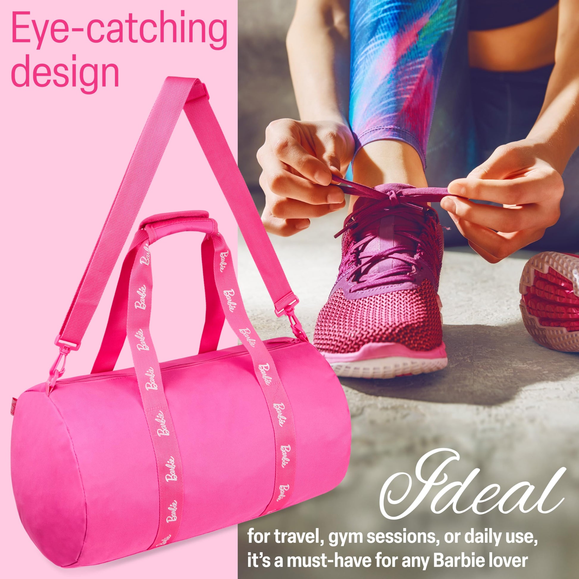 Barbie - Bolsa de fin de semana espaciosa con bolsillos con cremallera, ideal como bolsa de viaje, bolsa de deporte, bolsa de natación, regalos para niñas y mujeres, rosa, Einheitsgröße, moderna,