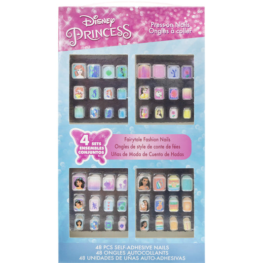 Disney Princess - Juego de 48 uñas postizas artificiales para niñas, niños con prepegamento, kit de punta acrílica de cubierta completa, a partir de 6 años, para fiestas, fiestas de pijamas y cambios