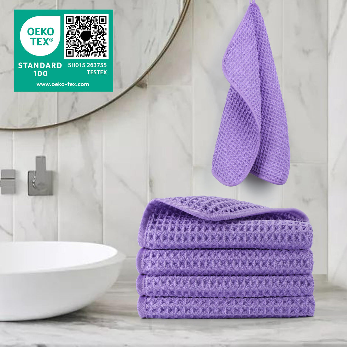 Polyte Toalla Facial de Microfibra Waffle 430 gsm, 33.0x33.0 cm
