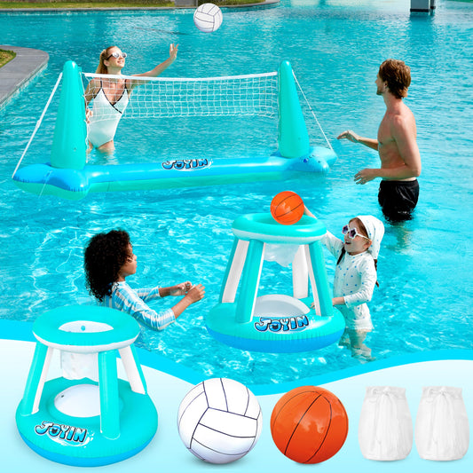 Juegos de Piscina inflables Red de Voleibol y básquetbol, Juguetes de natación Flotante para niños y Adultos, carrozas de Verano, canchas de Voleibol y Baloncesto