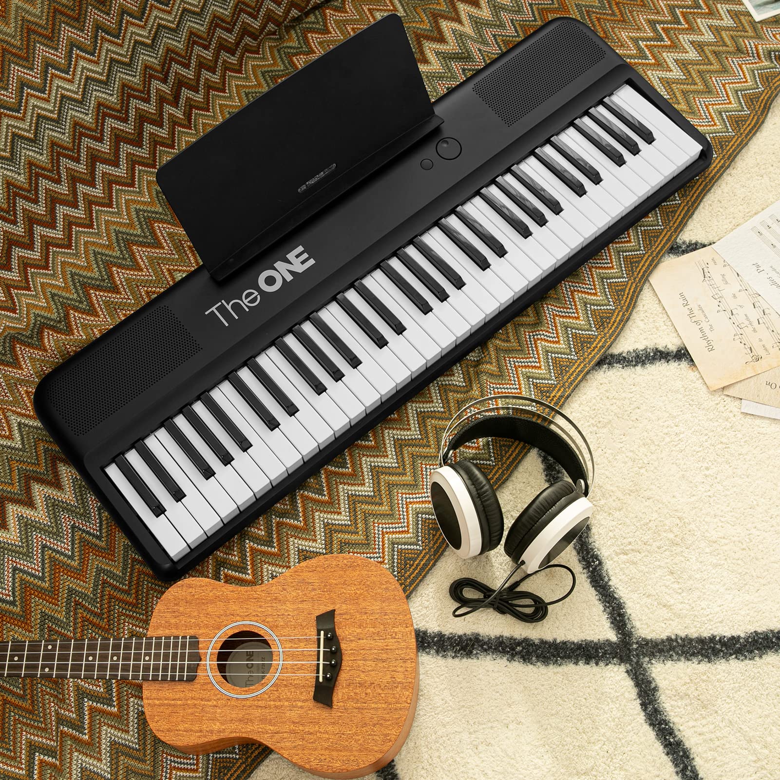 Teclado Inteligente The ONE Negro 61 Teclas Iluminadas Piano Eléctrico para Principiantes 256 Tonos y Luces LED Integradas