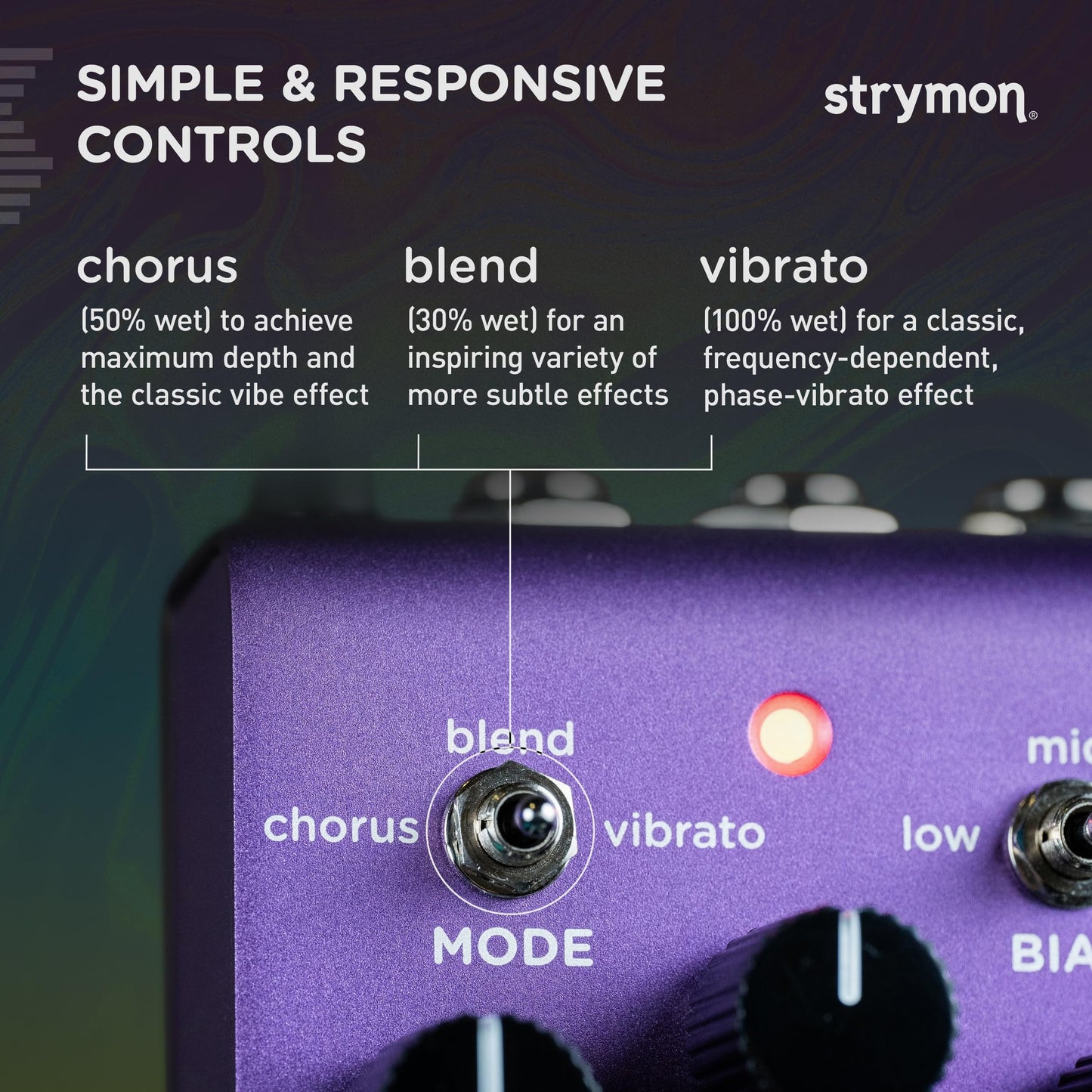Pedal de Efectos Strymon UltraViolet clásico Vibe para Guitarra Eléctrica y Acústica, Sintetizadores y Teclados