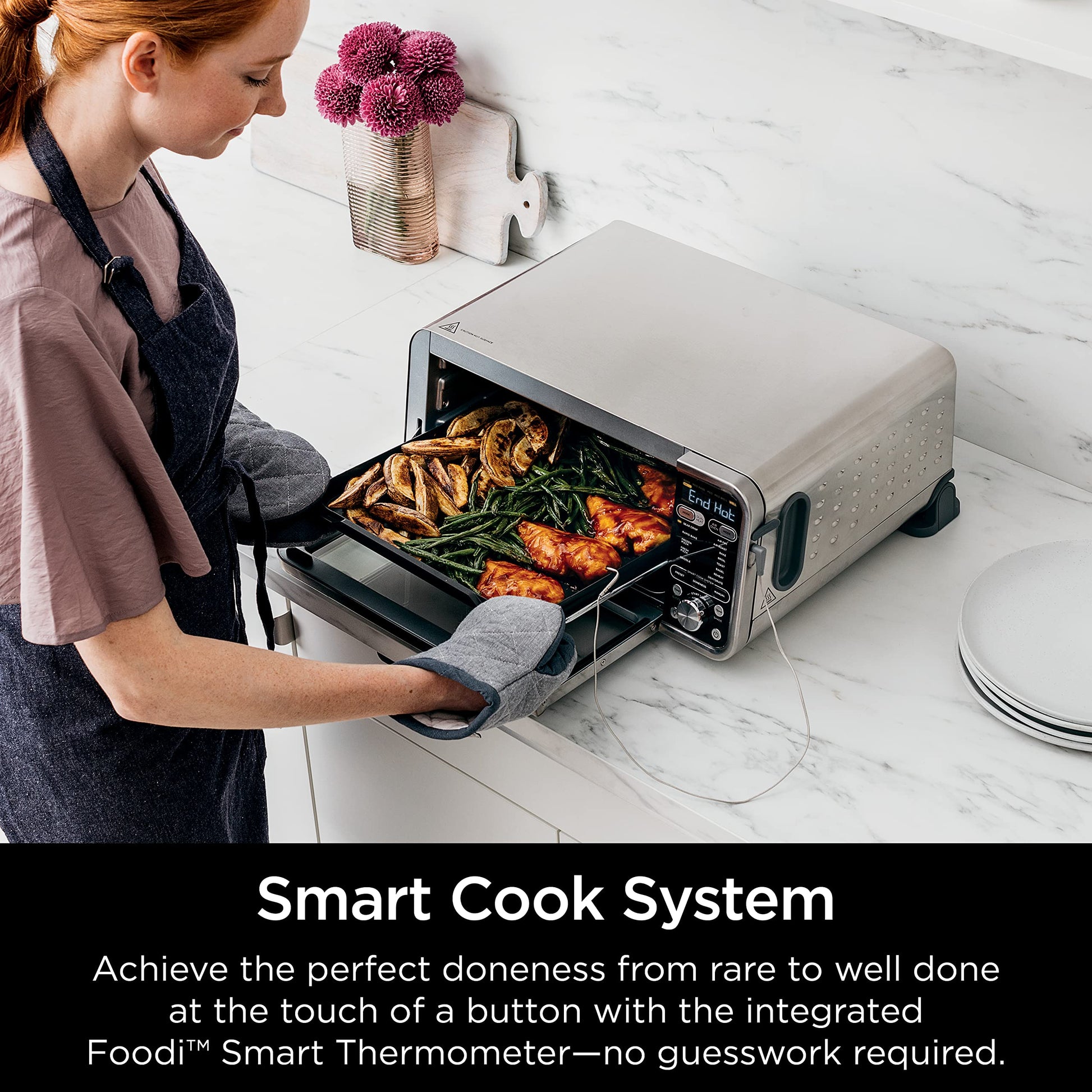 Horno Tostador Ninja Acero Inoxidable con Freidora de Aire y Termómetro para Cocinar Comidas Rápidas y Deshidratar
