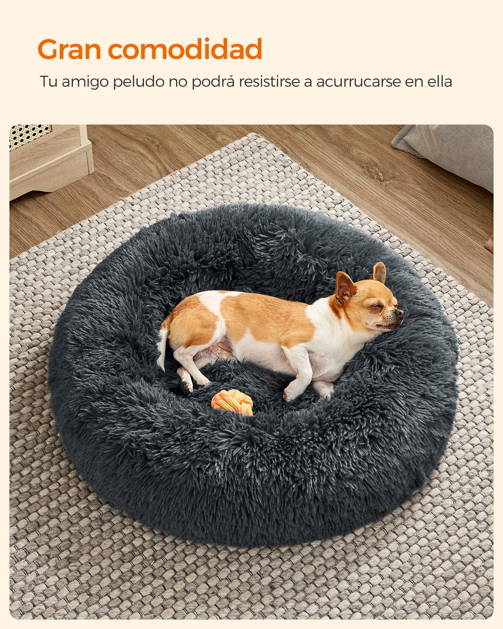 Cama para Mascotas Feandrea Gris Oscuro con Cojín Extraíble y Lavable