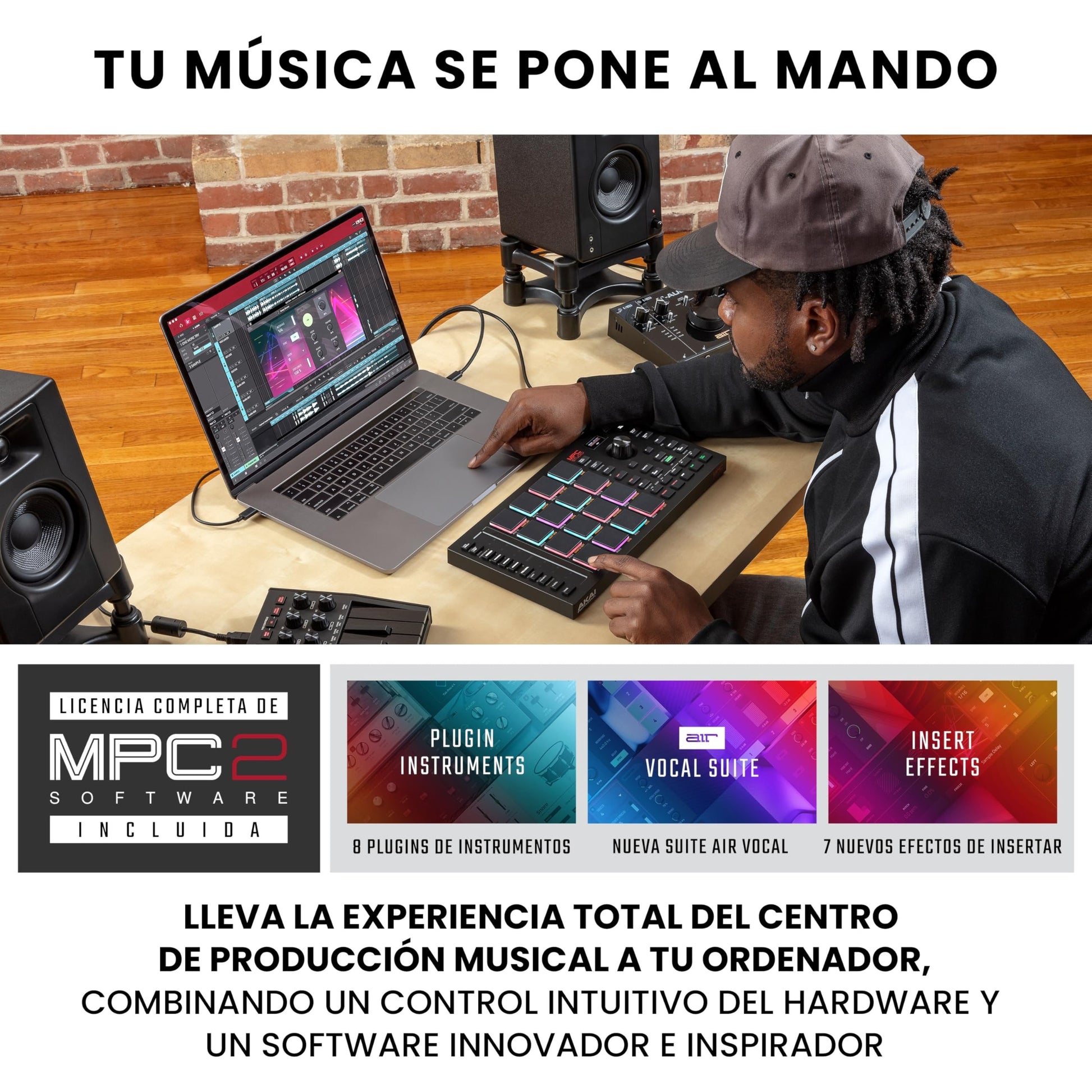 Controlador MIDI AKAI Professional MPC Studio Negro con 16 Pads RGB Sensibles a la Velocidad y Pantalla