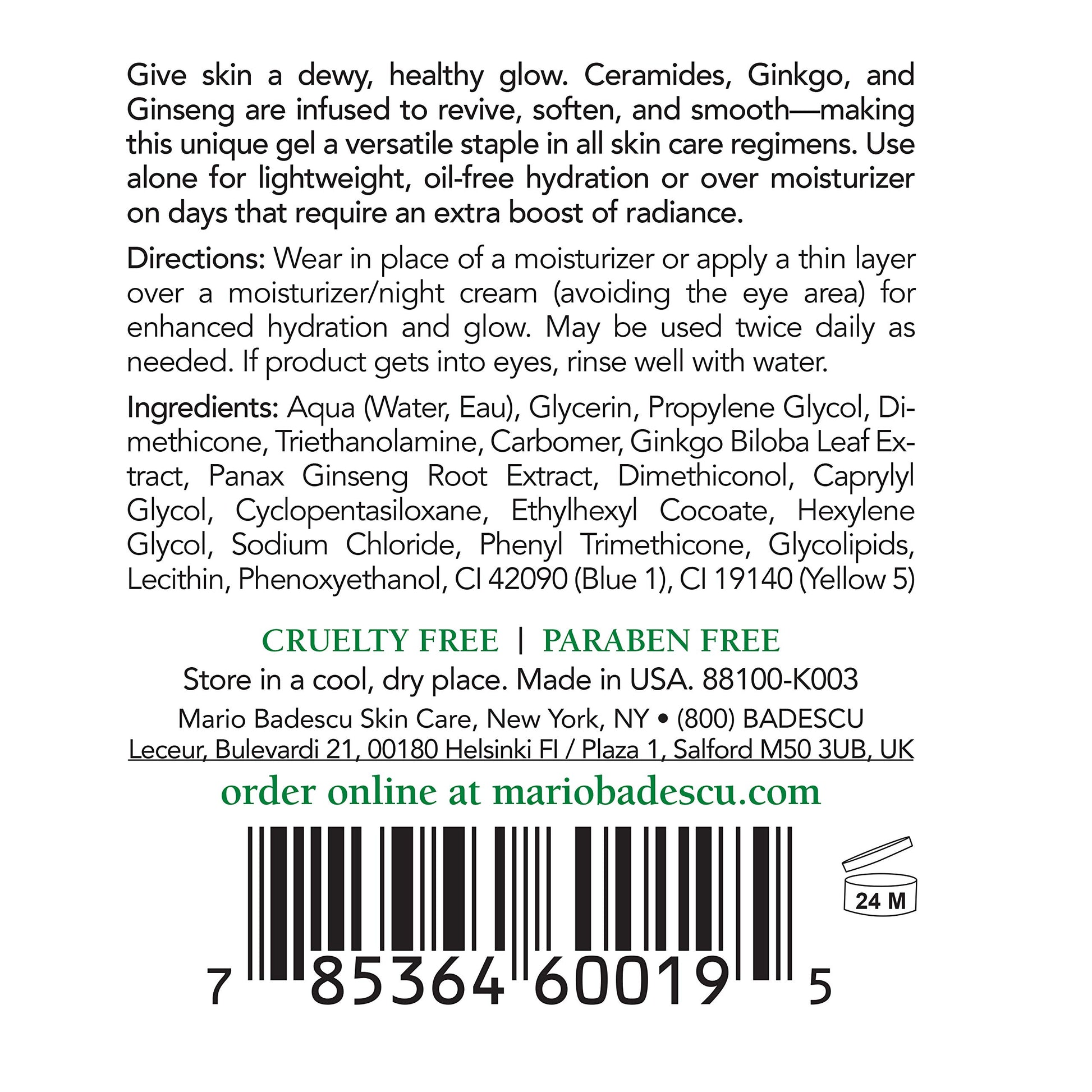 Mario Badescu Suero hidratante a base de hierbas para todo tipo de piel | Suero sin aceite que deja la piel flexible | Formulado con ceramidas y extracto de Gingko | 1 onza líquida