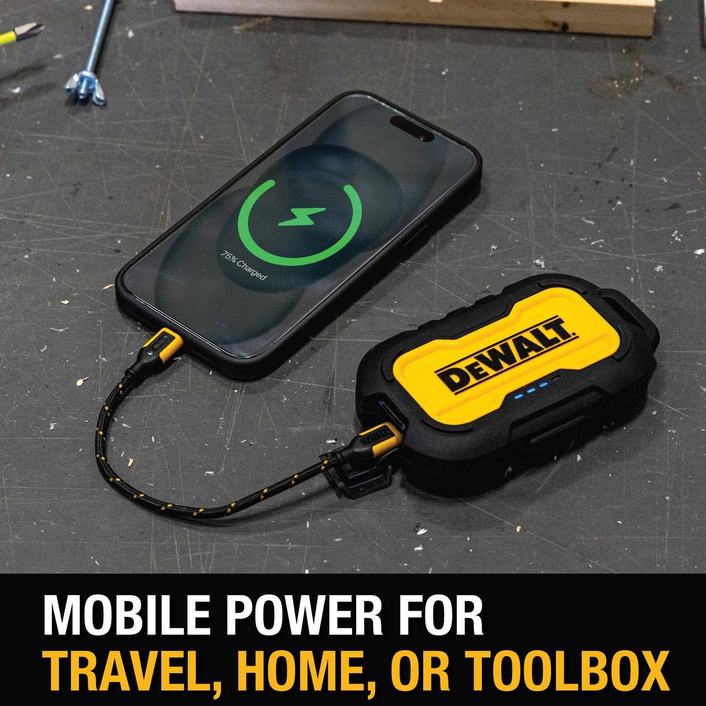 DEWALT Cable corto USB C a USB C 60W (2 Pack 6in.), Cable duradero Tipo C de carga rápida trenzado de nylon, Compatible con iPhone Serie 16/15, Android Samsung Galaxy S24/S23/S22/ Ultra, iPad Pro