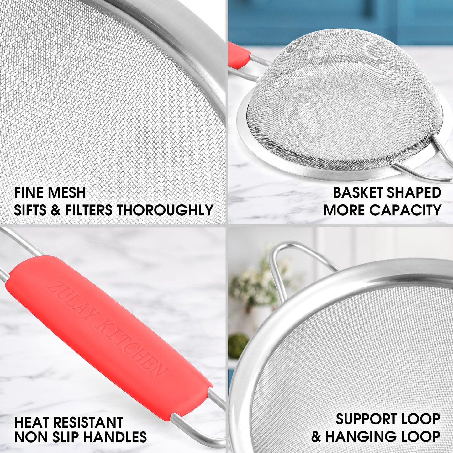 Juego de Coladores Zulay Kitchen Acero Inoxidable Alta Calidad con Asas Antideslizantes