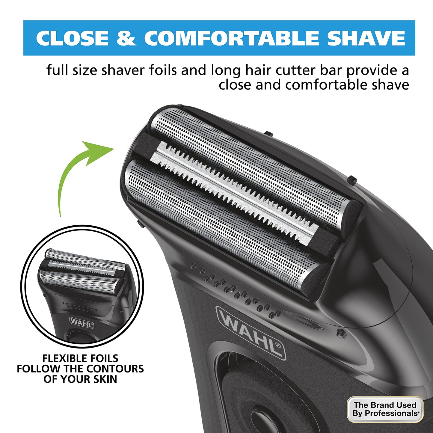 Wahl 7065 - Kit de afeitadora compacta de iones de litio con láminas higiénicas y barra de corte con láminas flexibles dobles que se mueven con los contornos de tu cara