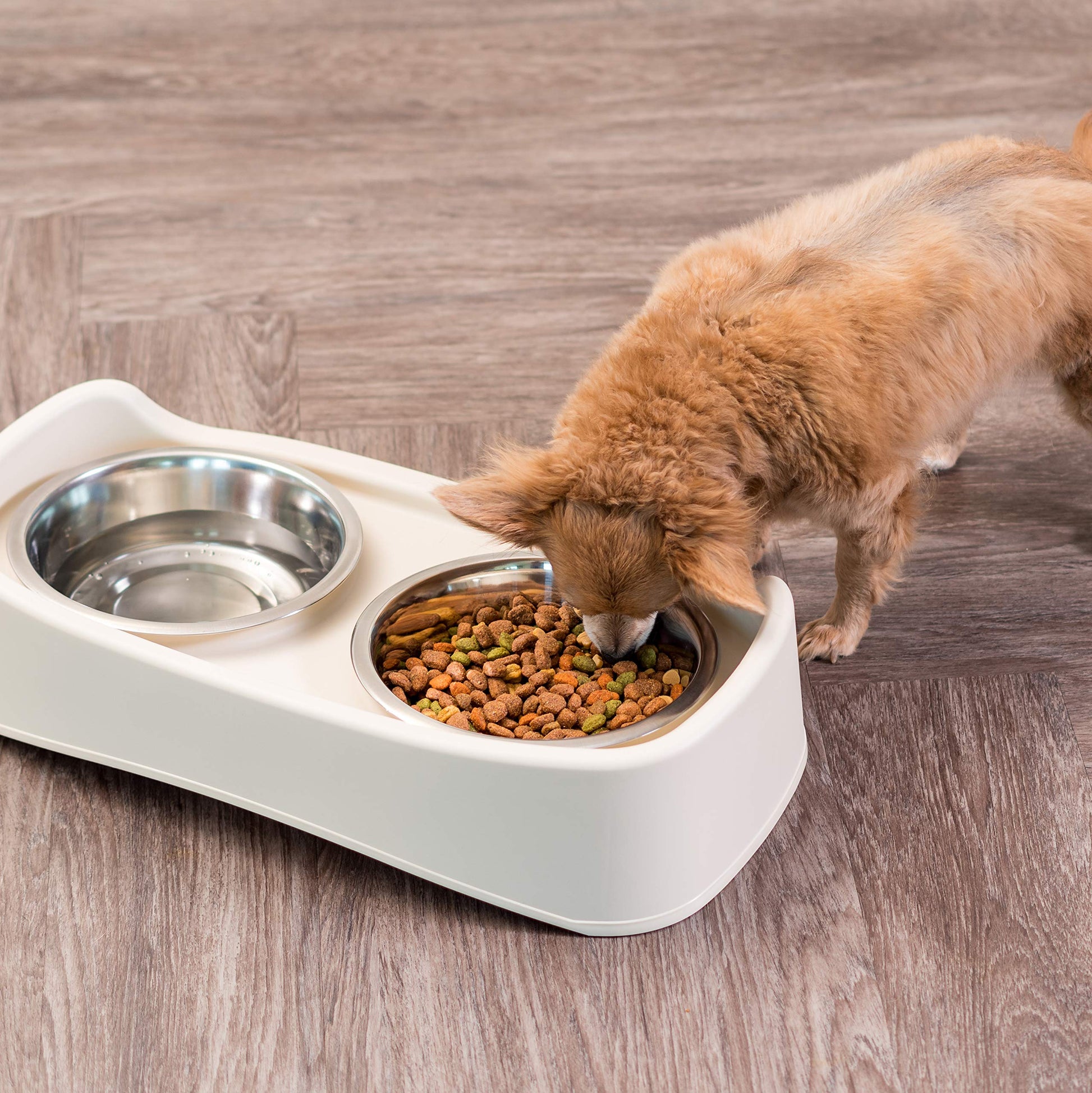 IRIS USA Comederos Elevados para Perros con 2 Cuencos de Acero Inoxidable de 1.9 L, Altura de 30.5 cm, Almendra