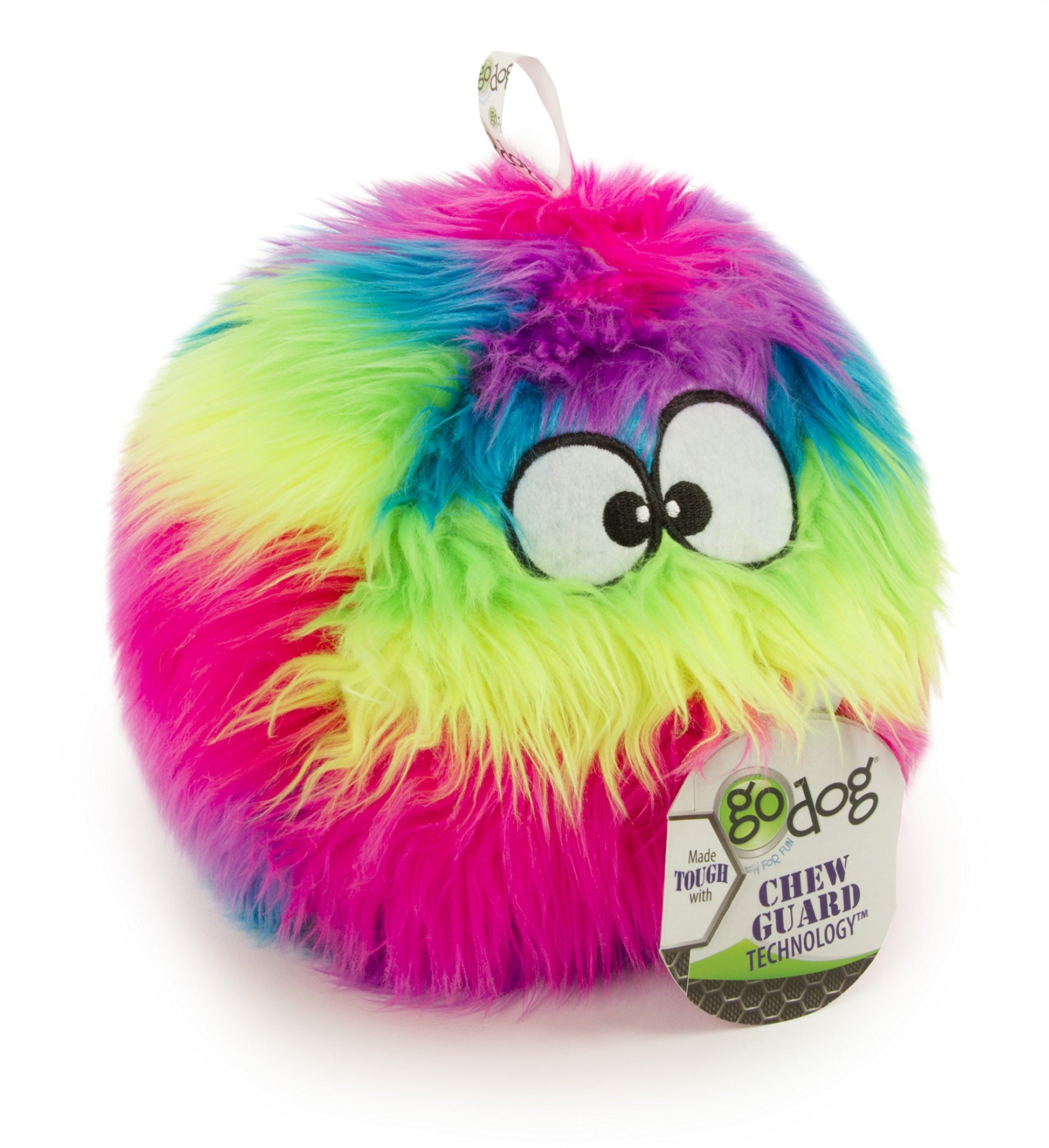goDog Furballz - Pelota de Peluche chirriante para Perro, tecnología de protección masticable, Arco Iris, Grande
