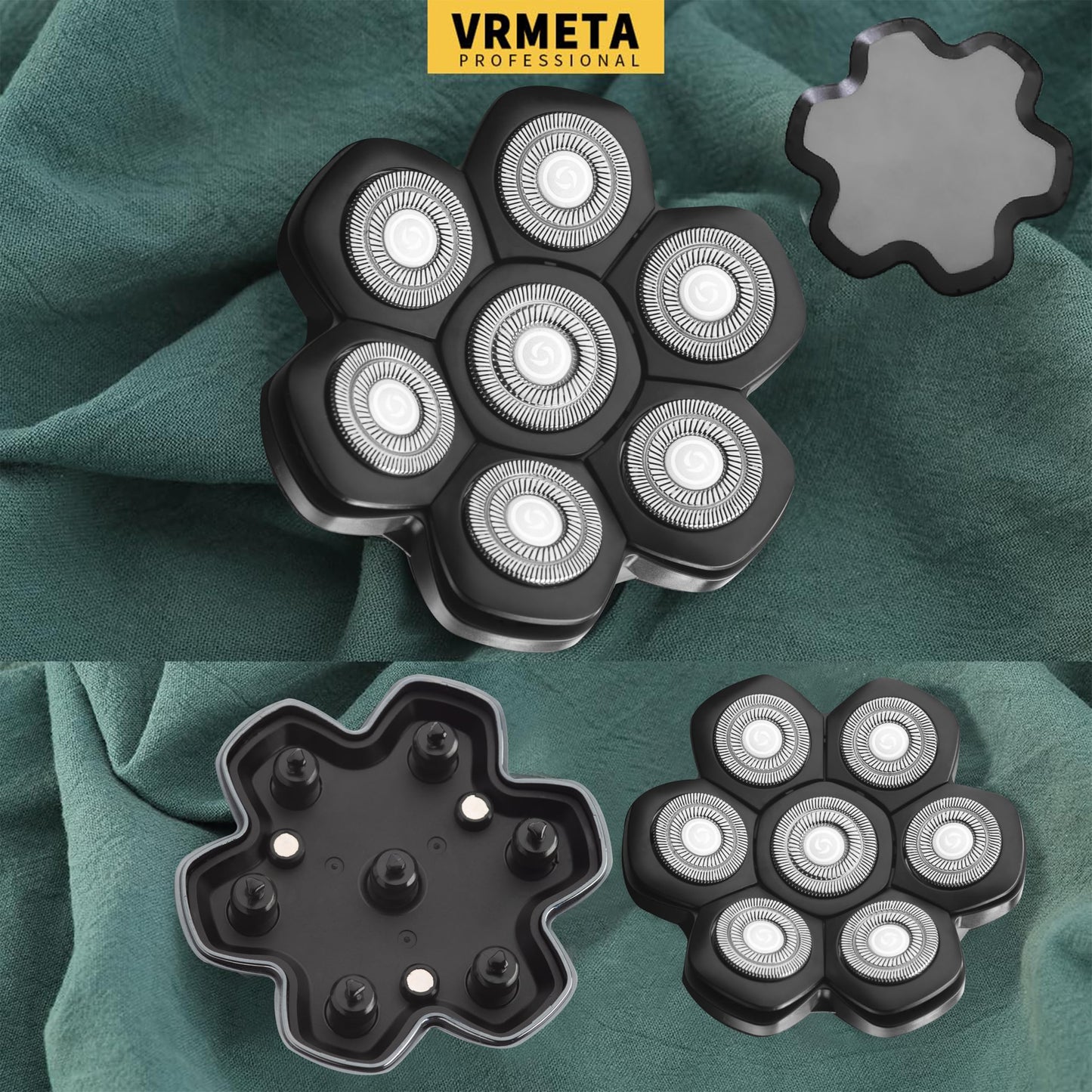 VRMETA- Cabezales de repuesto 7D desmontables magnéticos universales para afeitadora eléctrica de acero inoxidable Bl