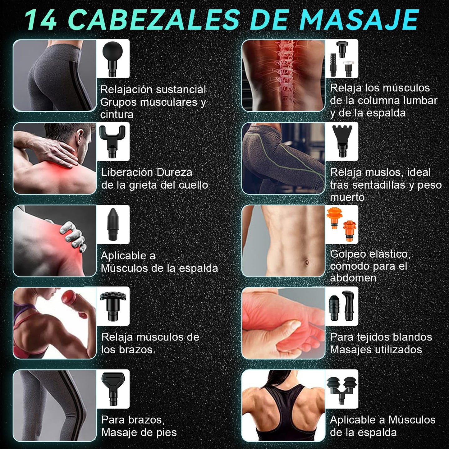 Pistola de Masaje Muscular,4500mAh Pistola Masajeadora,14 Cabezales y 30 Velocidades Ajustables,Masaje Eléctrico de Mano,Masajeador Muscular de Tejido Profundo,Masajeador de Espalda para Hombro,Cuello