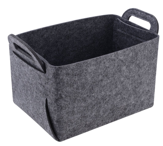 Minoisome - Cesta de almacenamiento de fieltro plegable y conveniente organizador de caja con asas de transporte para oficina, recámara, clóset, bebés, guardería, juguetes (gris, 15.7 pulgadas de