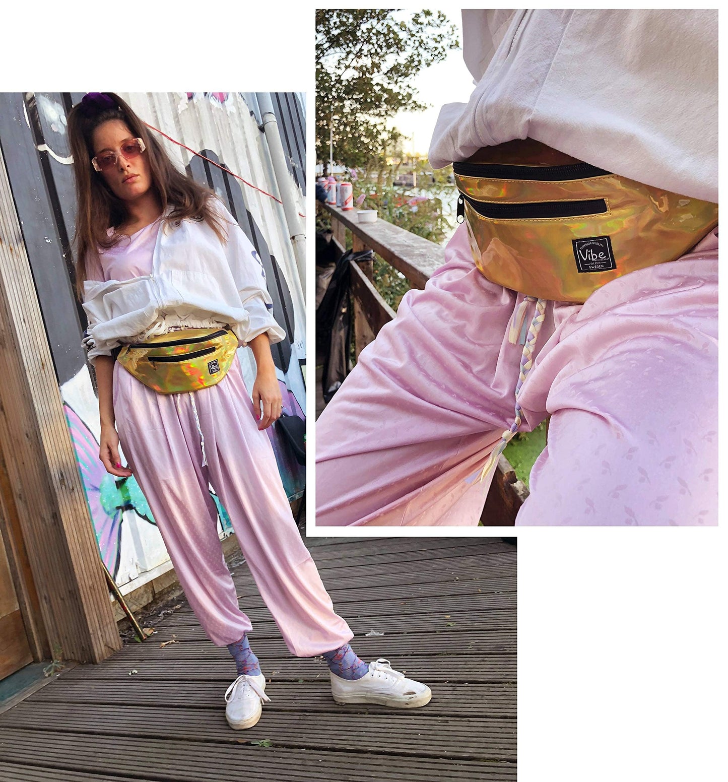 Riñonera Vibe Festival Gear Oro Holográfica para Hombres y Mujeres